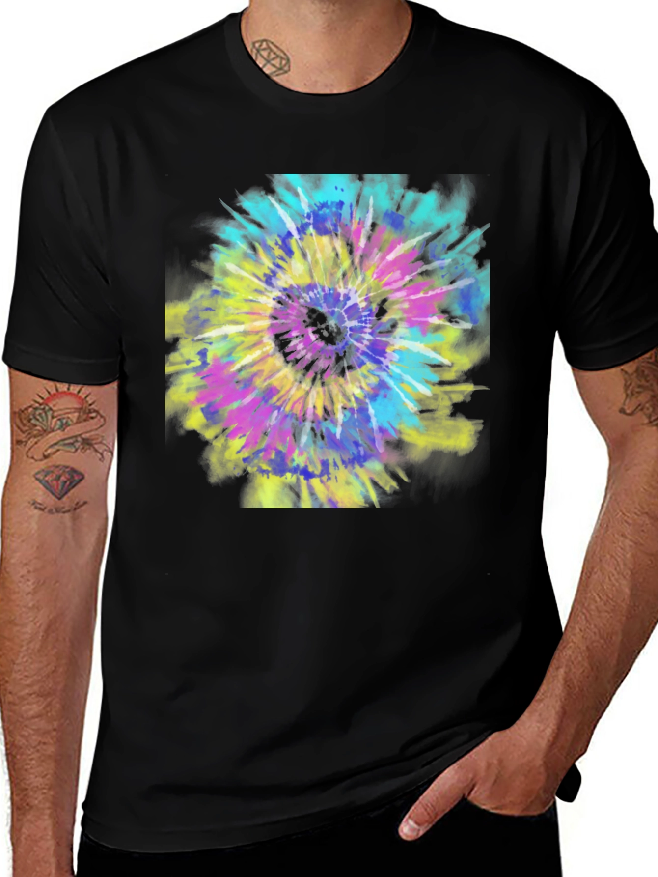 Variant 29 of Colorful Tie-Dye Graphic Print Black T-Shirt