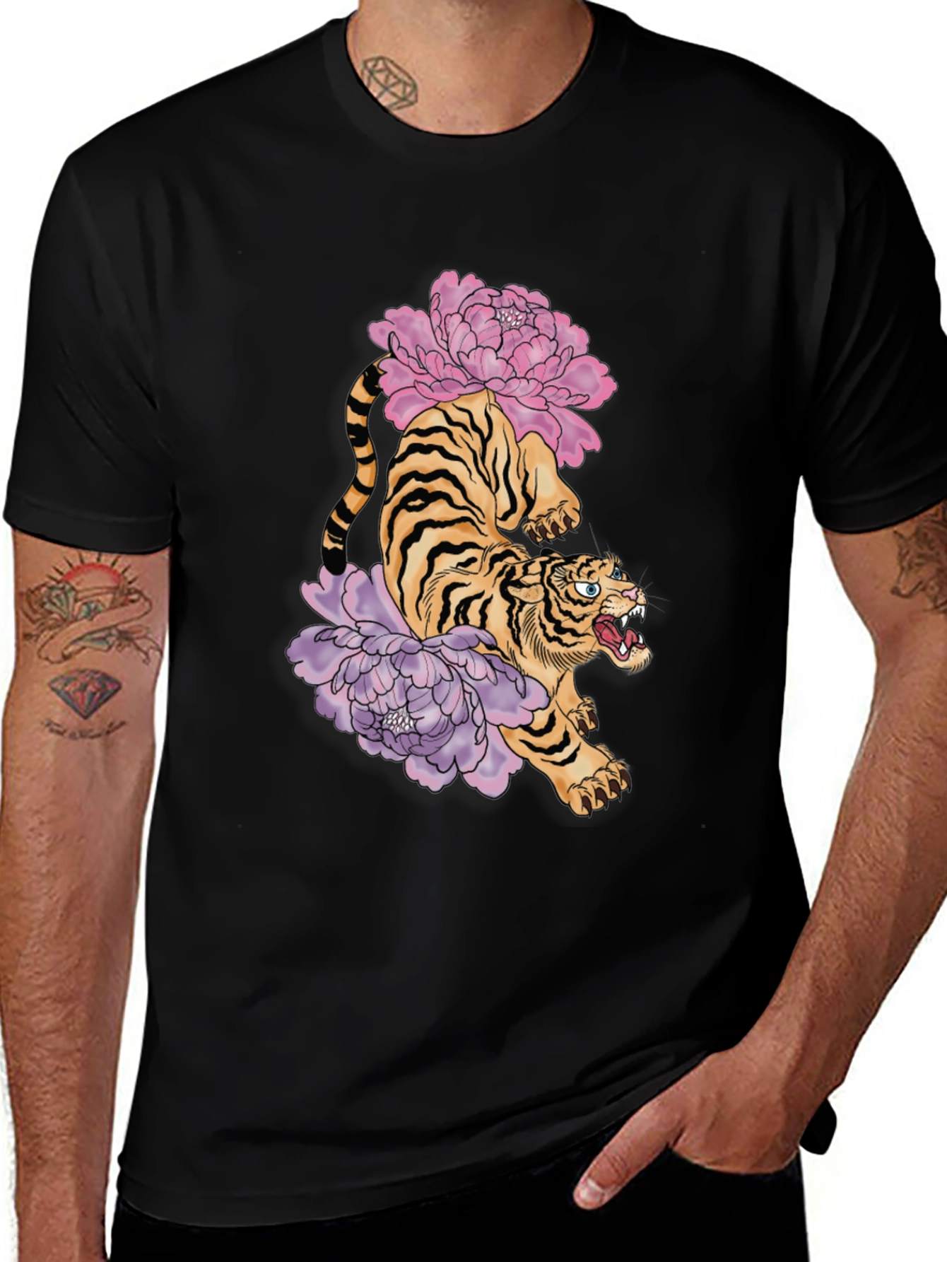 Variant 19 of Tiger and Peony Graphic Tee - Urban Style