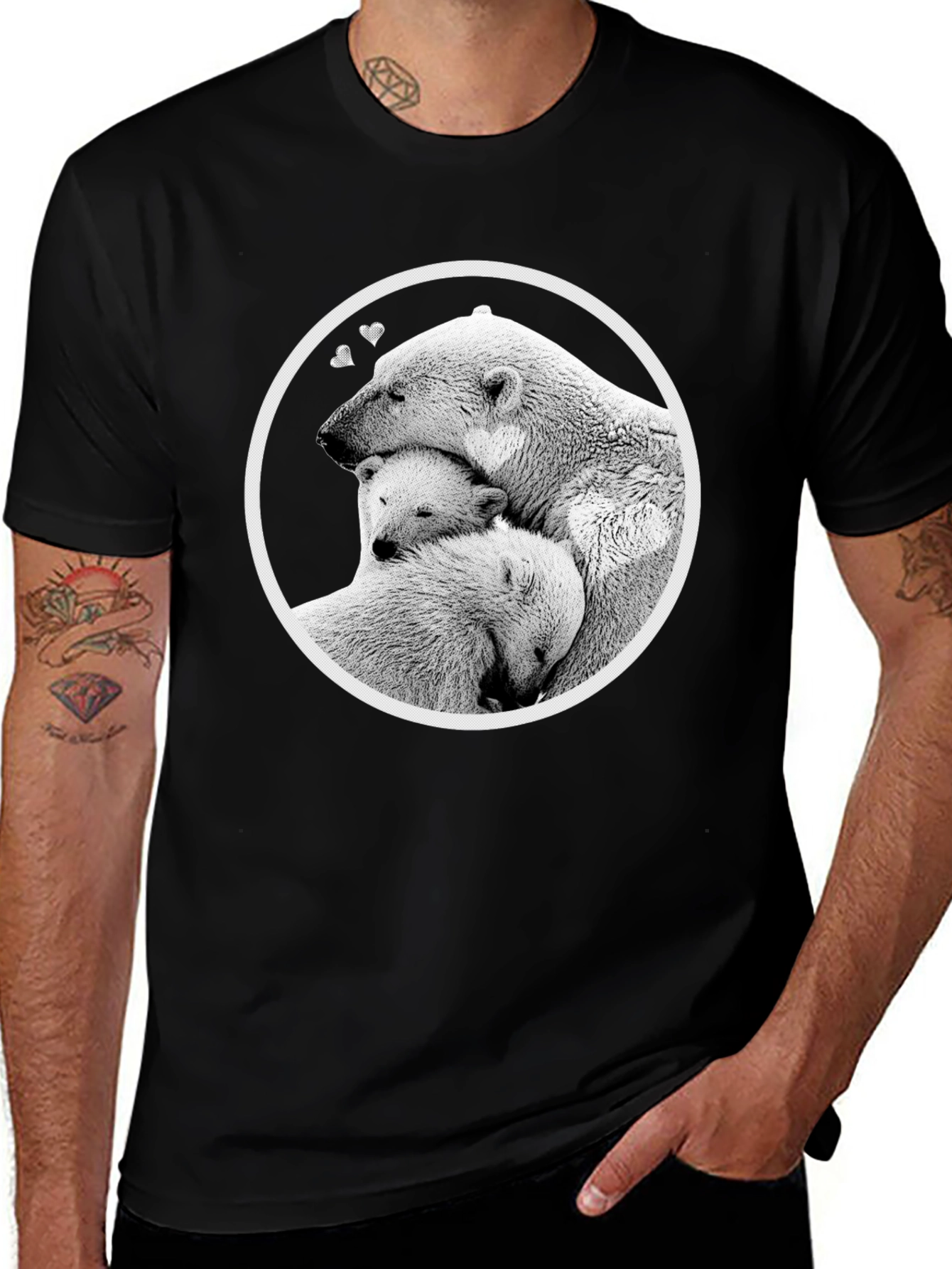 Polar Bear Family Hug T-Shirt - Black