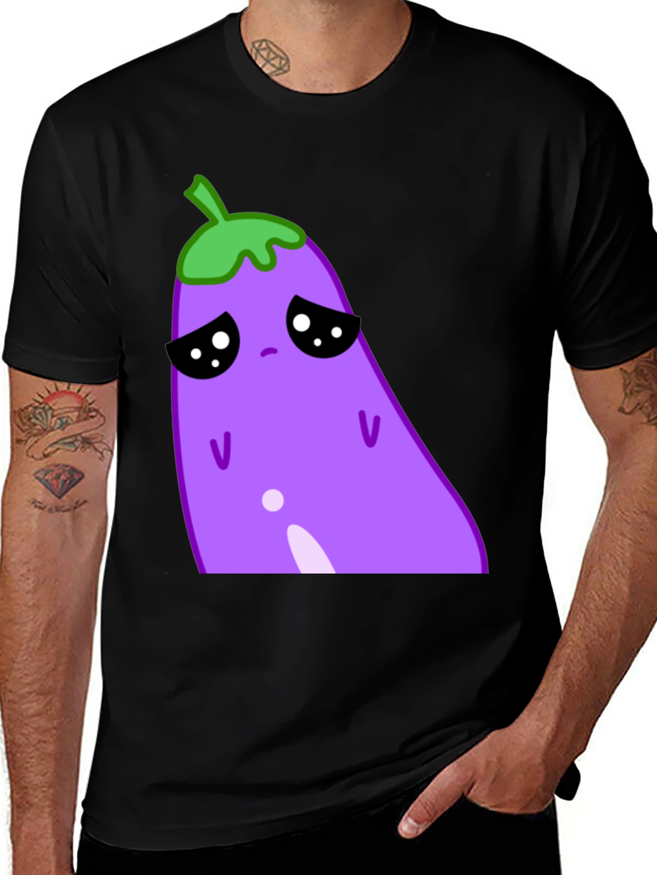 Variant 5 of Sad Eggplant Graphic Tee - Black Cotton Blend