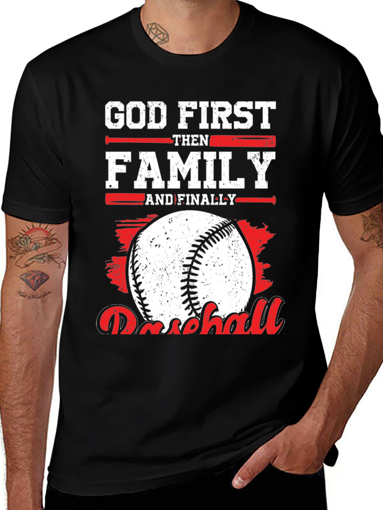 Variant 5 of God First Family Then Baseball Graphic Tee