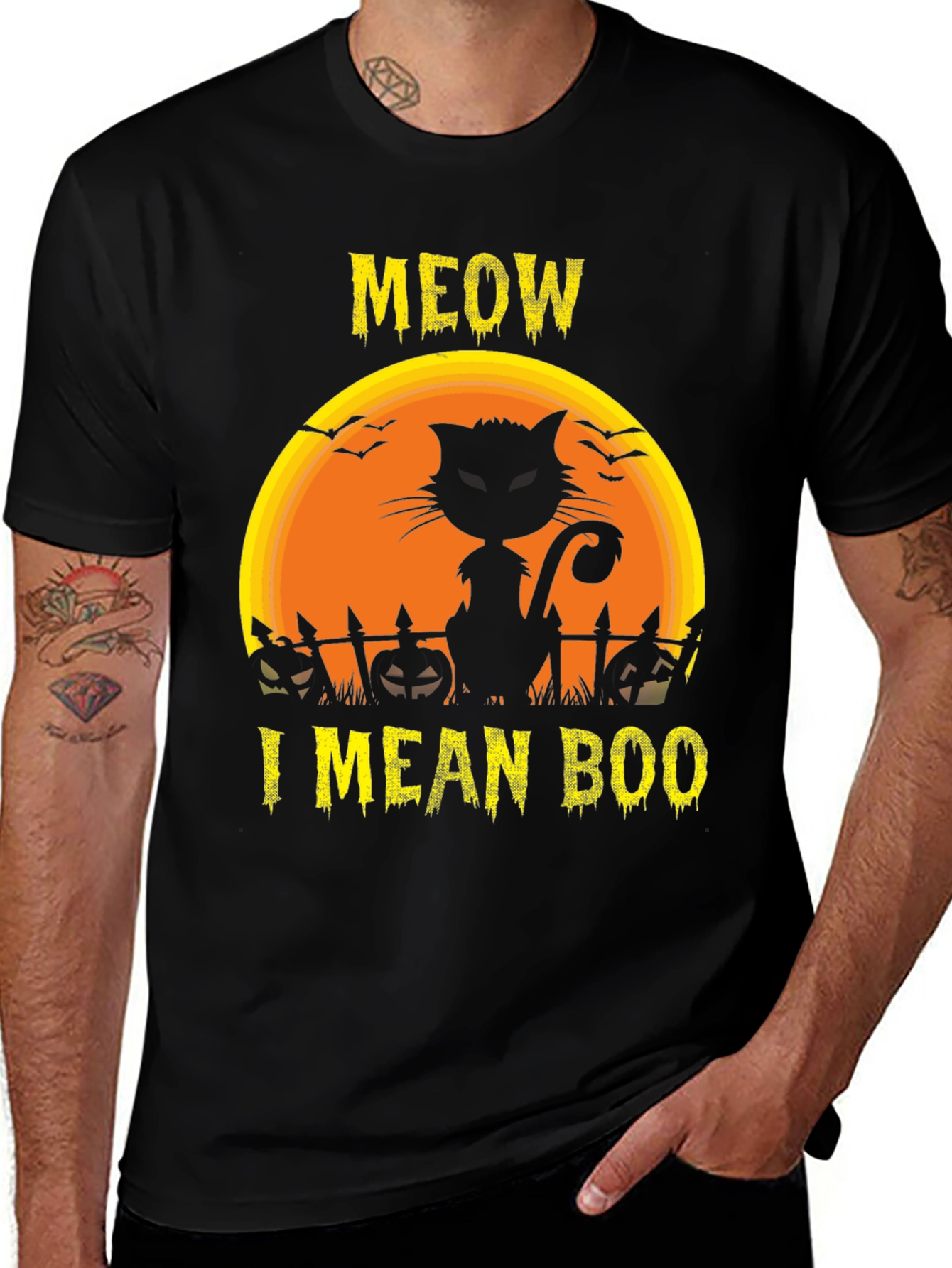 Meow I Mean Boo Halloween Cat T-Shirt
