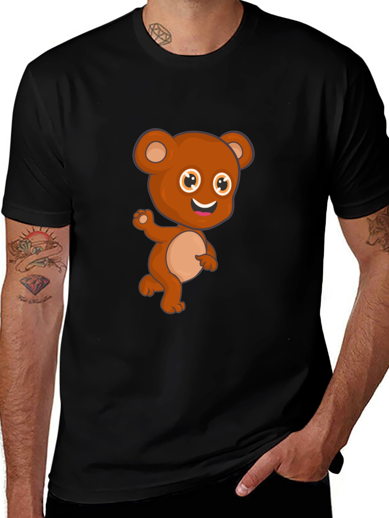 Cute Cartoon Bear Black T-Shirt