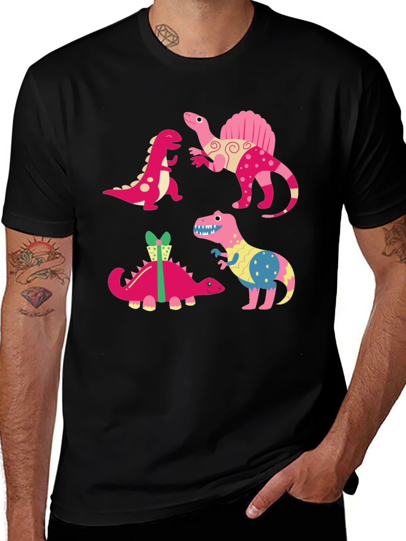 Variant 15 of Dinosaur Print Black T-Shirt