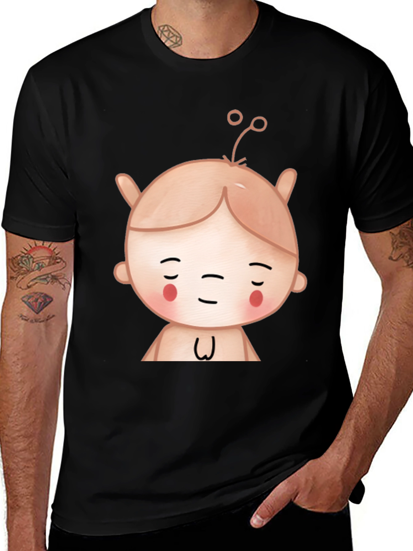 Variant 9 of Cute Cartoon Character Black T-Shirt