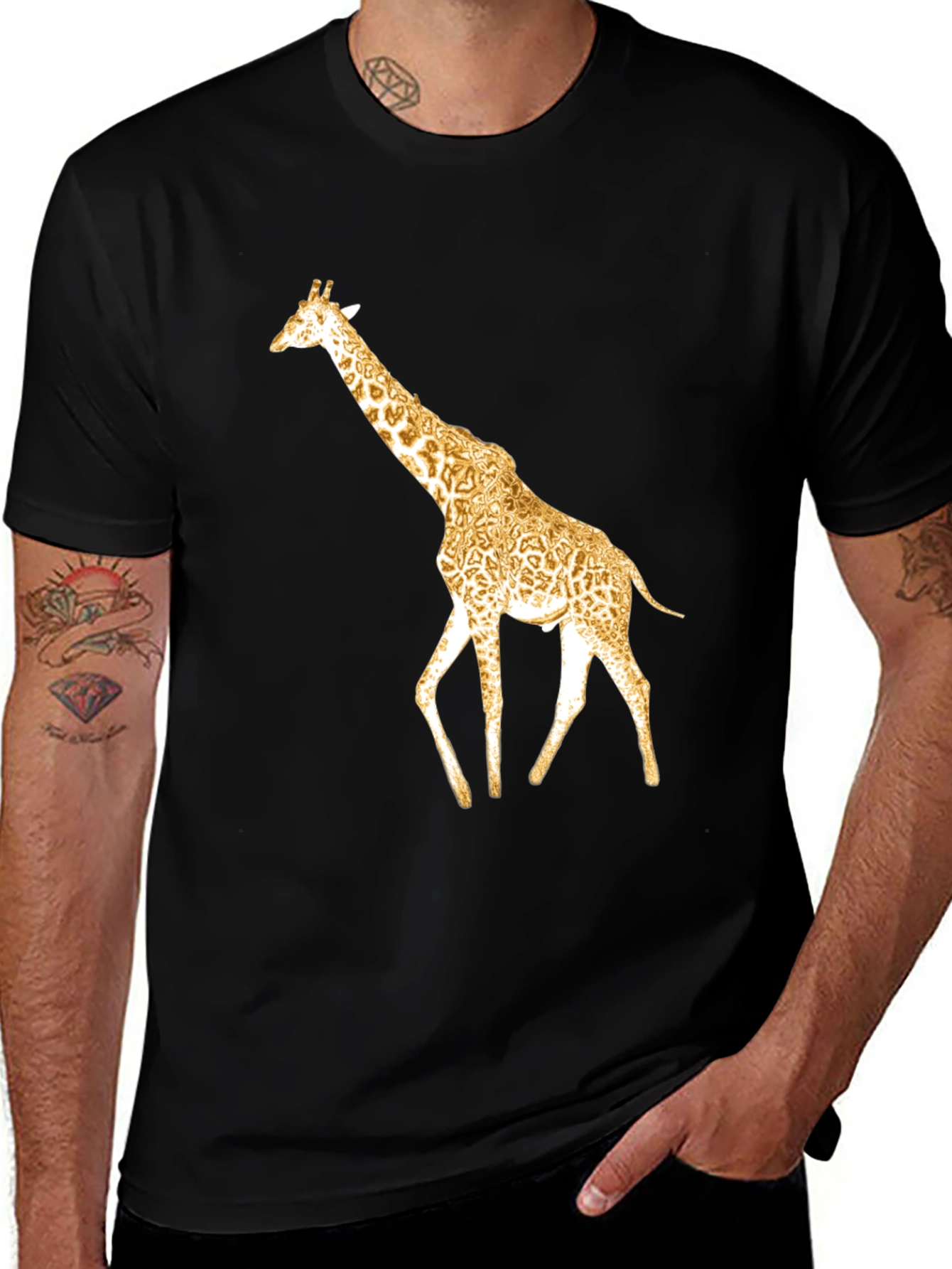 Variant 10 of Stylish Giraffe Print Black T-Shirt