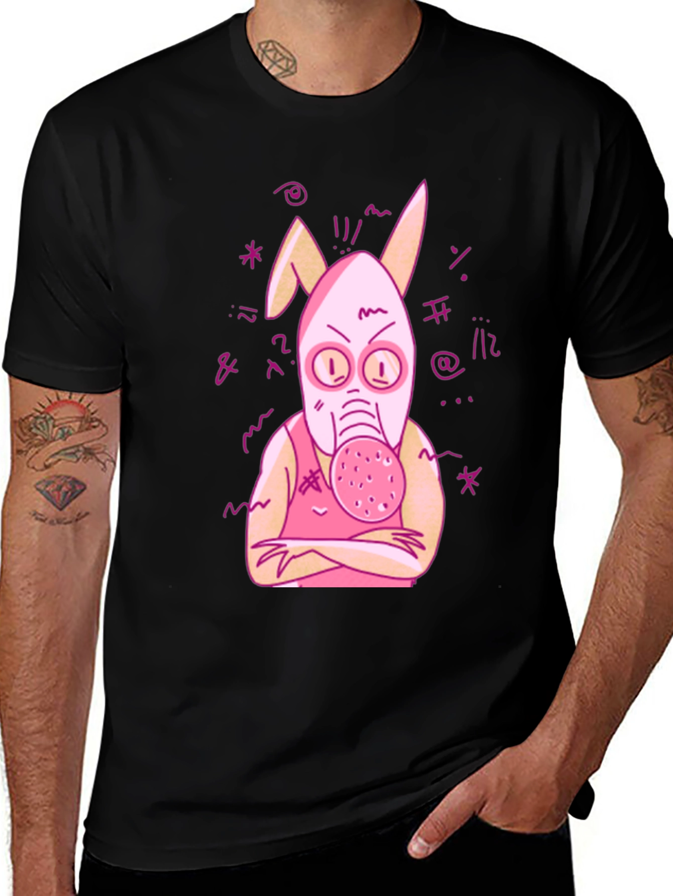 Variant 15 of Unique Graphic Tee - Pink Bunny Gas Mask Design