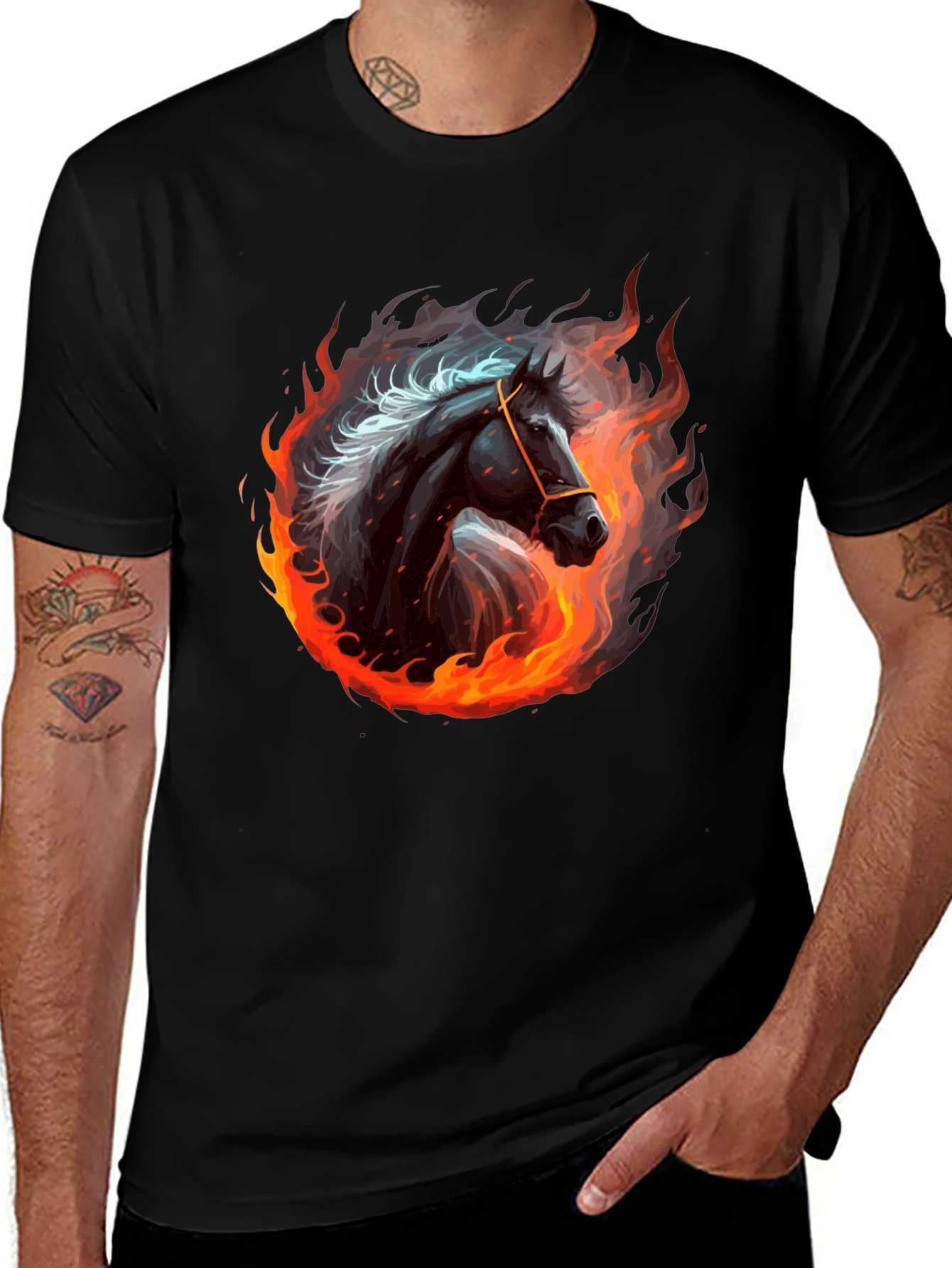 Variant 18 of Fiery Horse Graphic Tee - Bold Black T-Shirt
