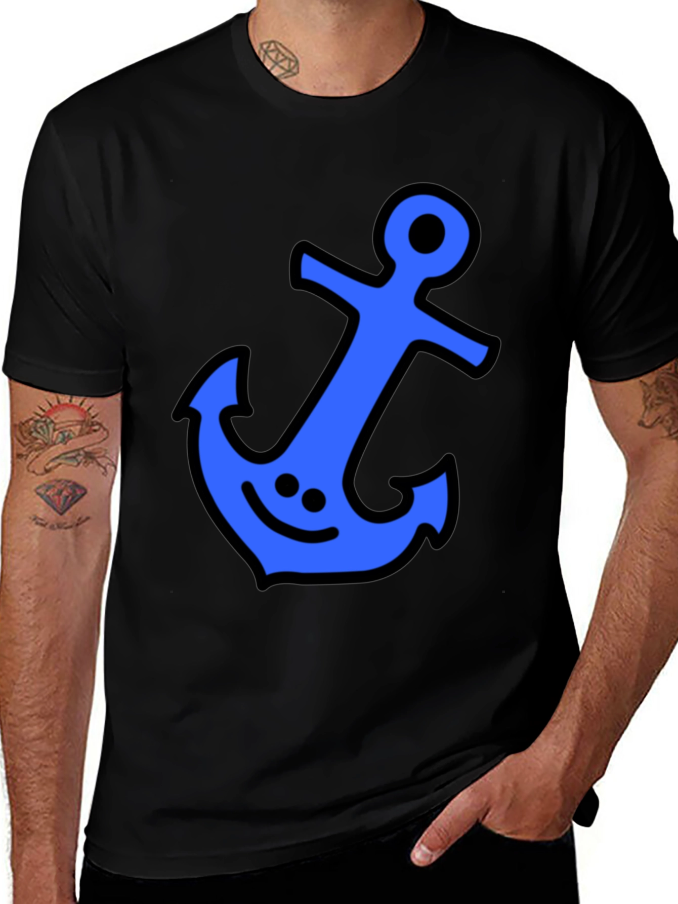 Variant 28 of Smiley Anchor Graphic Tee - Classic Black Cotton T-Shirt