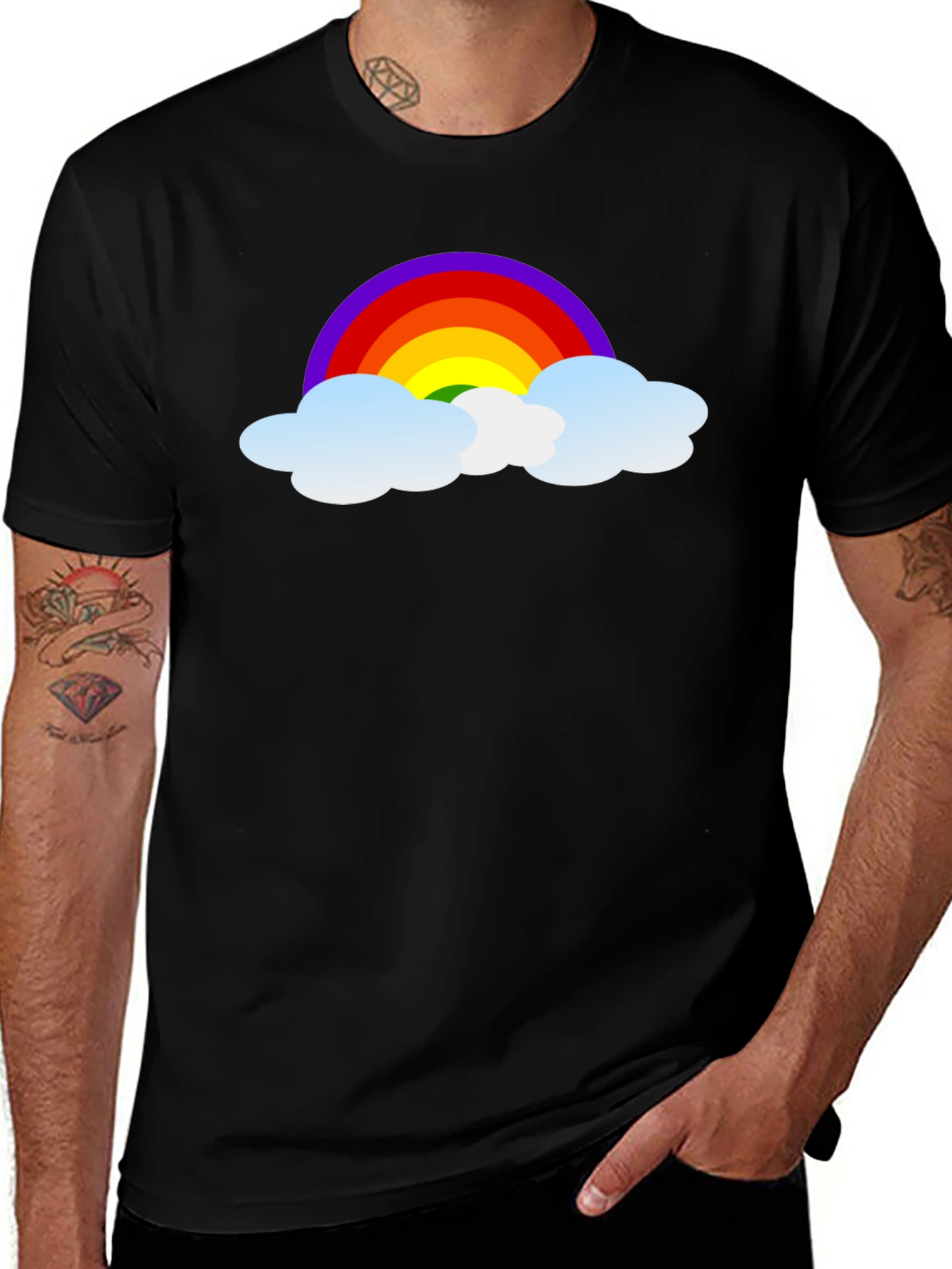 Black Rainbow Cloud Graphic Tee - Black Cotton T-Shirt main image