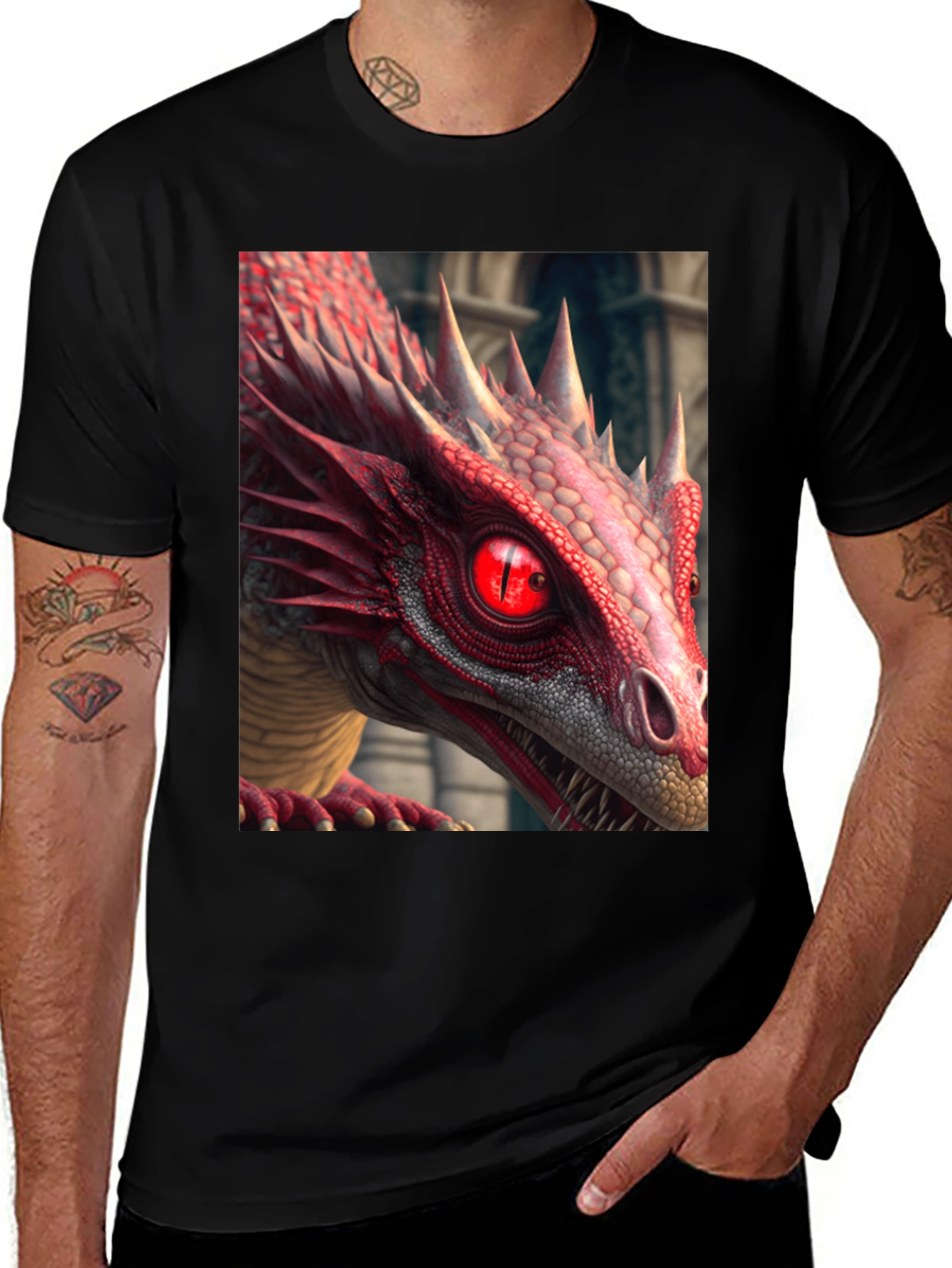 Variant 3 of Red Dragon Graphic Tee - Men's Black T-Shirt