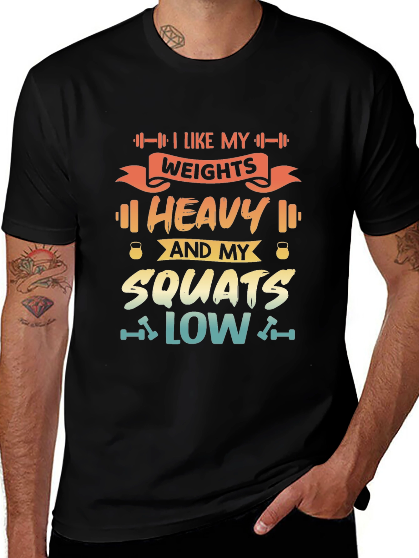 Variant 11 of Heavy Weights & Low Squats Graphic Tee - Black