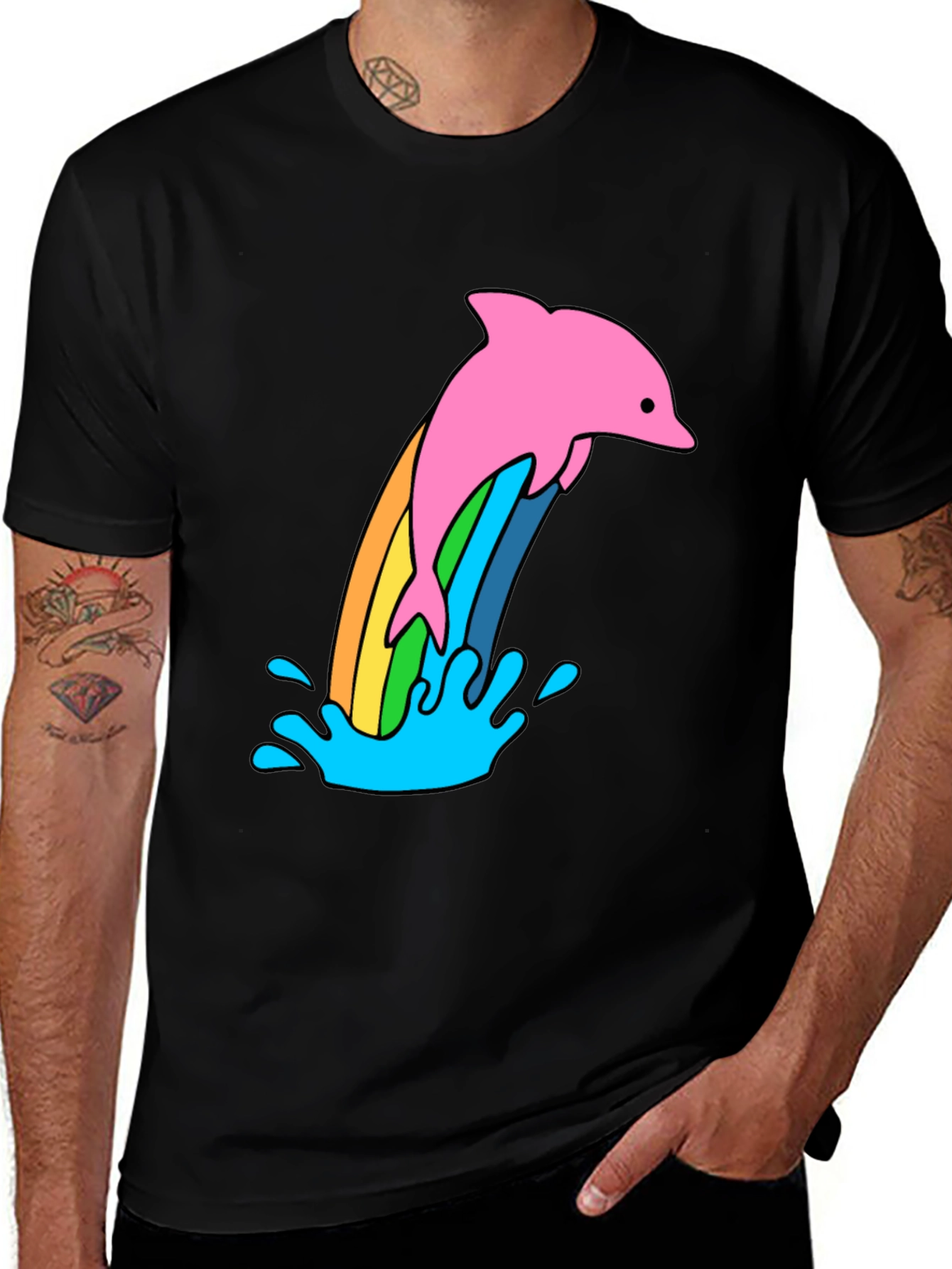 Black Rainbow Dolphin Black T-Shirt main image
