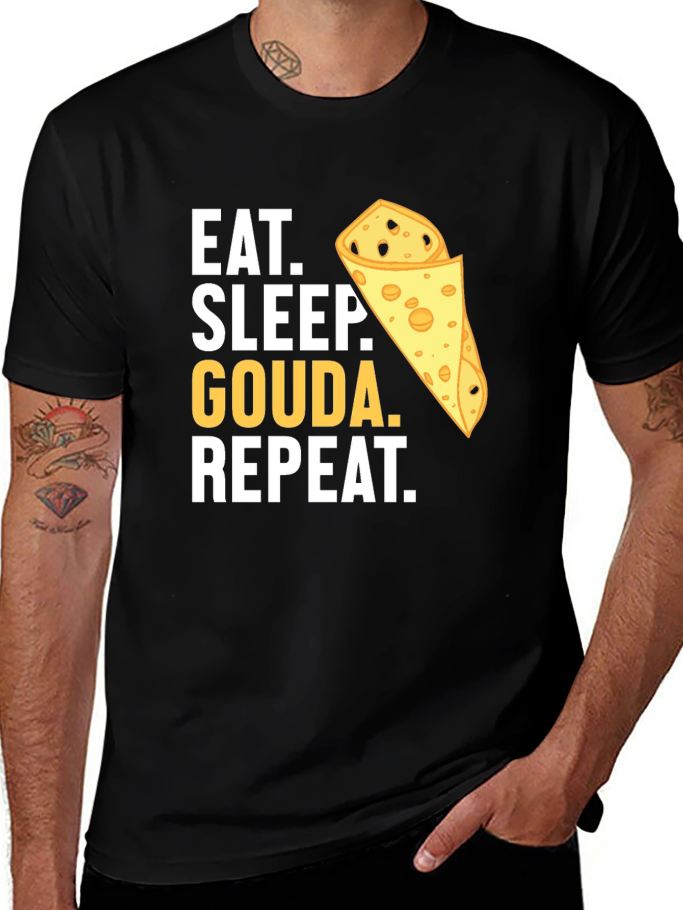 Variant 8 of Eat Sleep Gouda Repeat Black T-Shirt Cheese Lover Funny Graphic Tee
