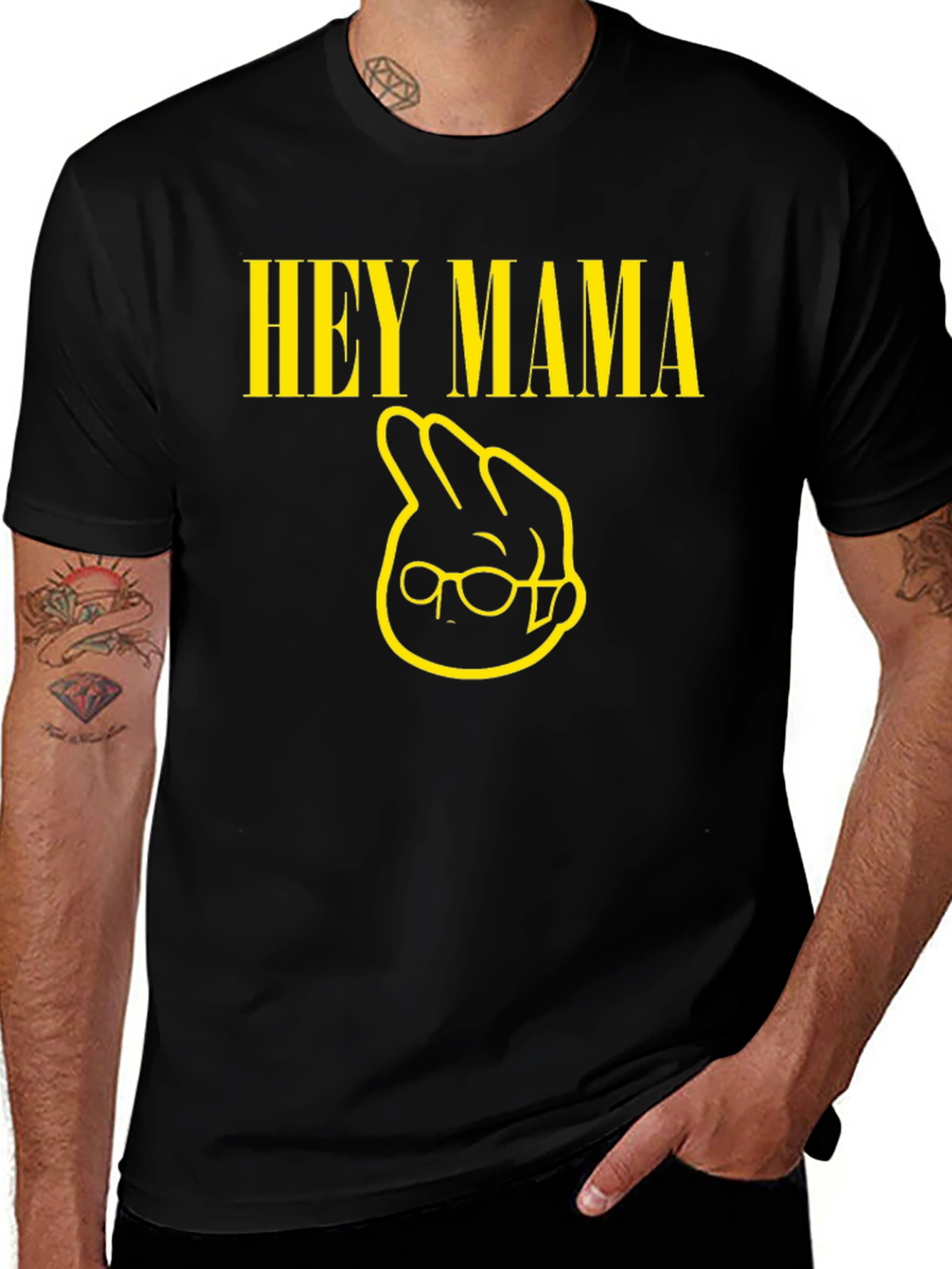Variant 10 of Hey Mama Graphic T-Shirt - Black Cotton Tee