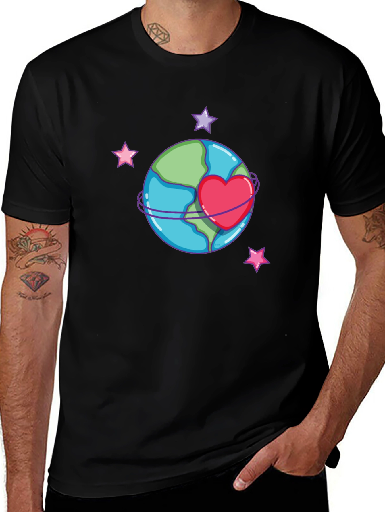 Variant 13 of Planet Heart Graphic Tee - Black Cotton T-Shirt