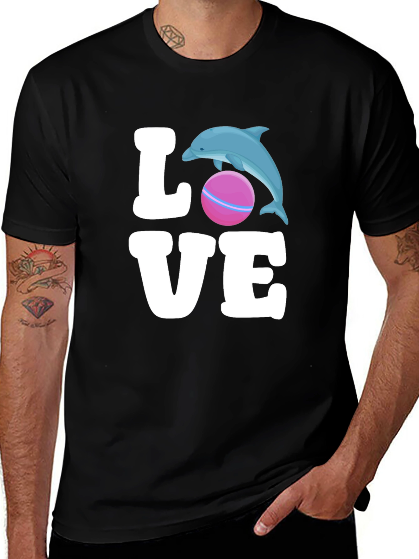 Love Dolphin Graphic T-Shirt - Casual Crew Neck Tee