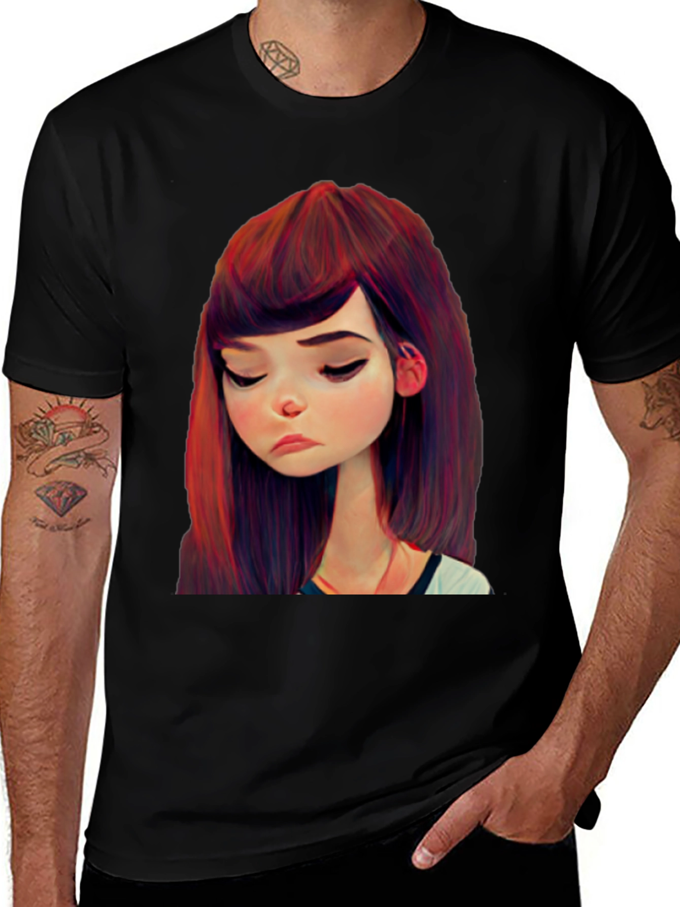 Variant 19 of Cartoon Girl Graphic Black T-Shirt
