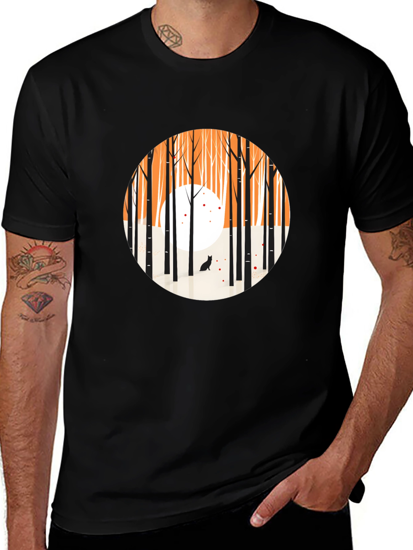Variant 2 of Abstract Forest Scene Black Crew Neck Tee
