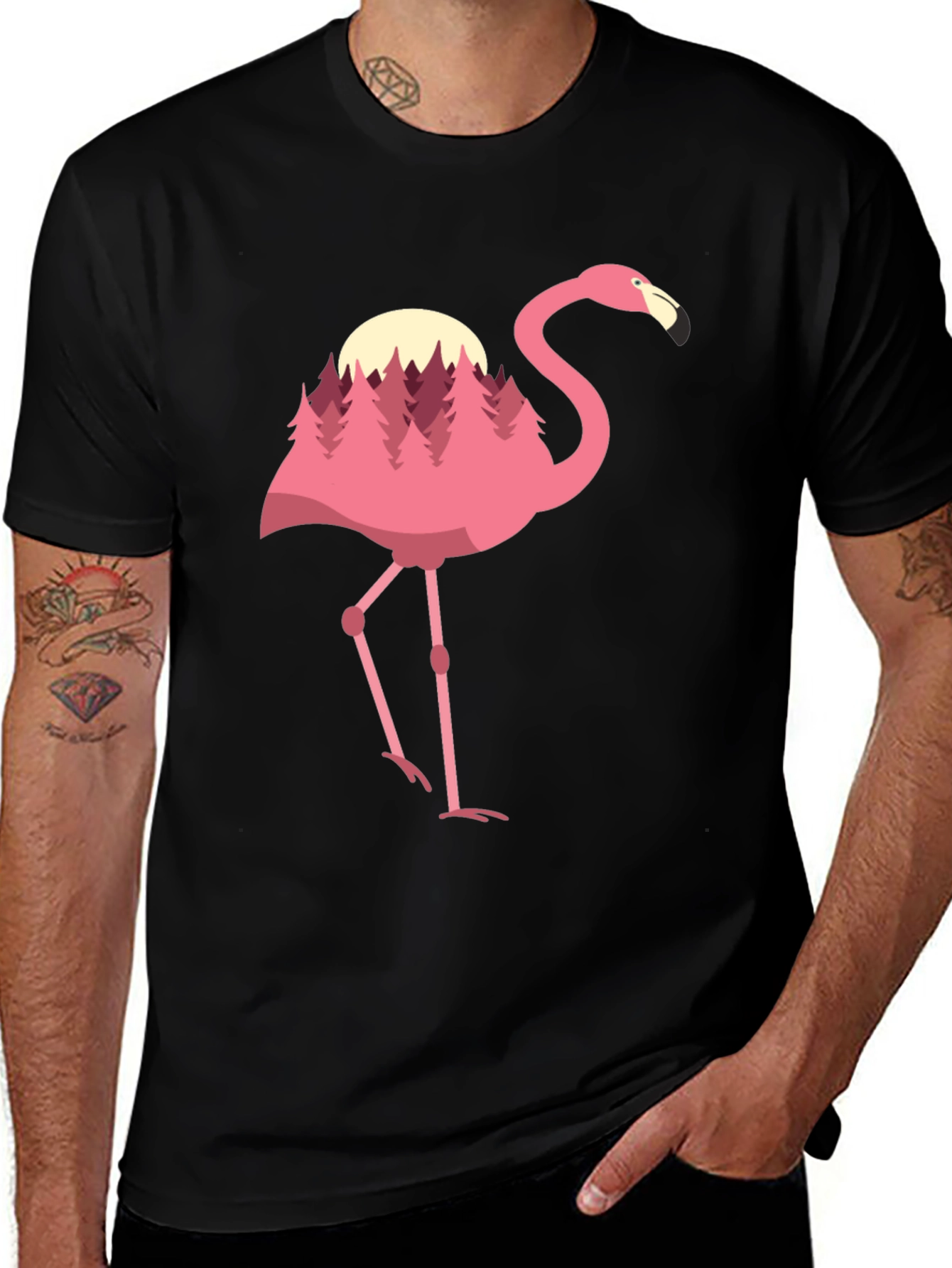 Variant 26 of Flamingo Forest Graphic Tee - Black