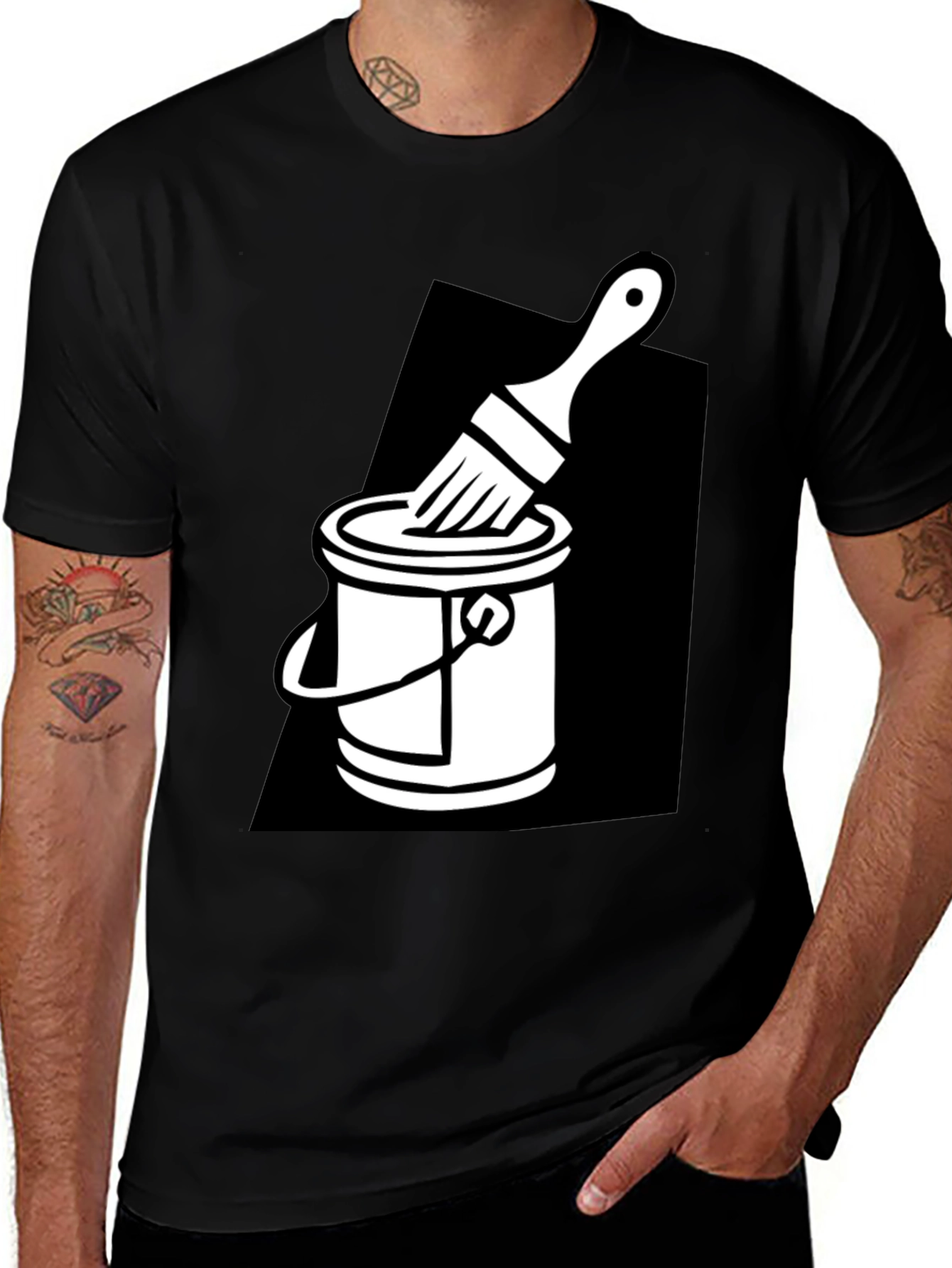 Variant 18 of Paint Can & Brush Graphic T-Shirt - Black Cotton Tee