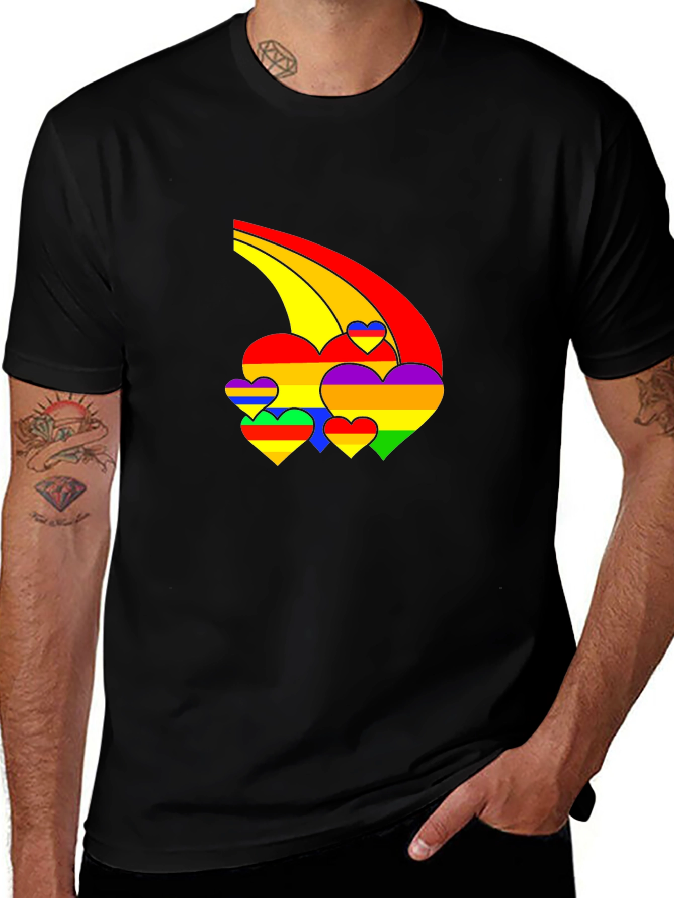 Variant 18 of Rainbow Hearts Black T-Shirt - Pride Apparel