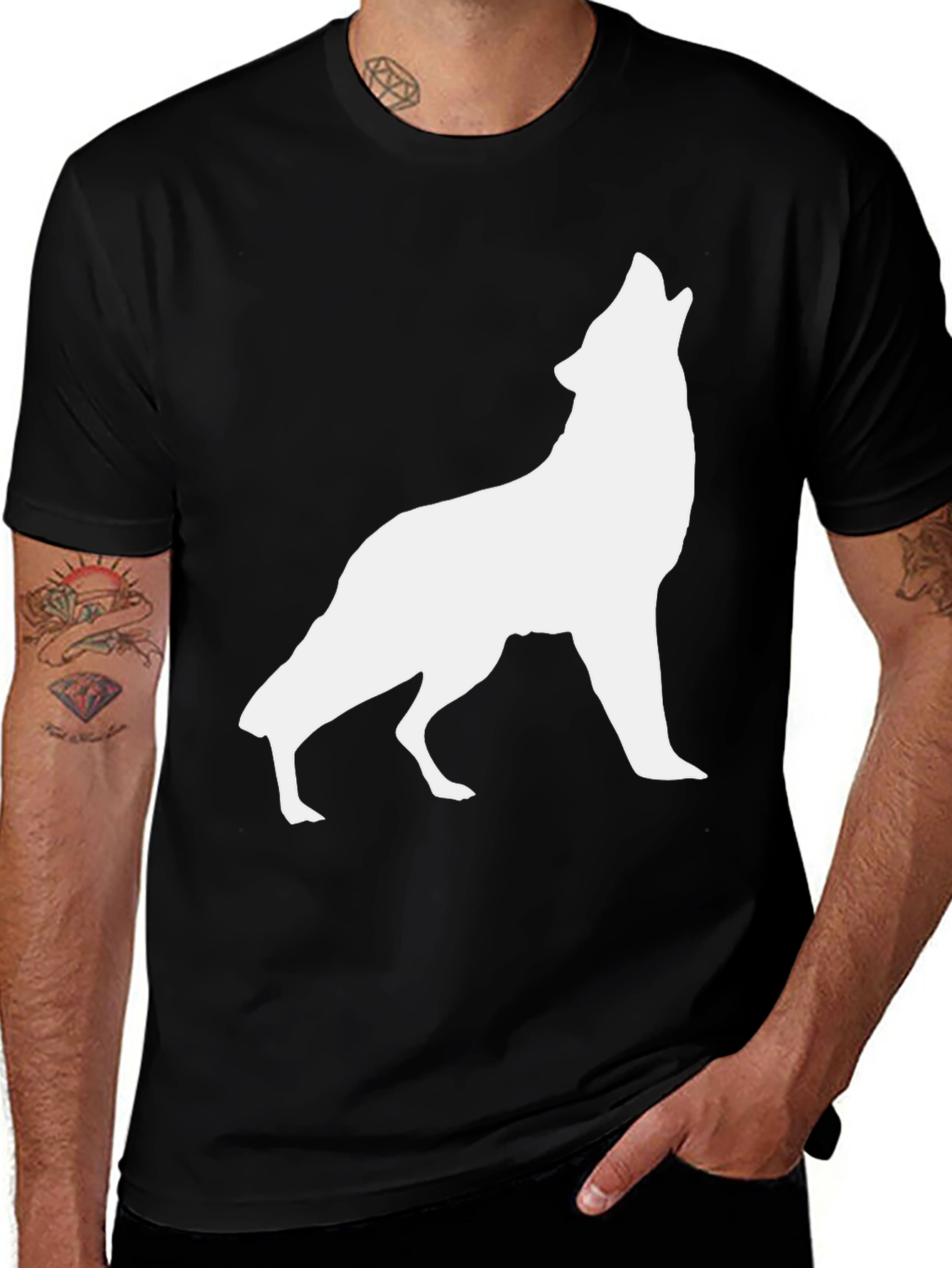 Variant 30 of Wolf Howl Graphic Tee - Black Cotton T-Shirt