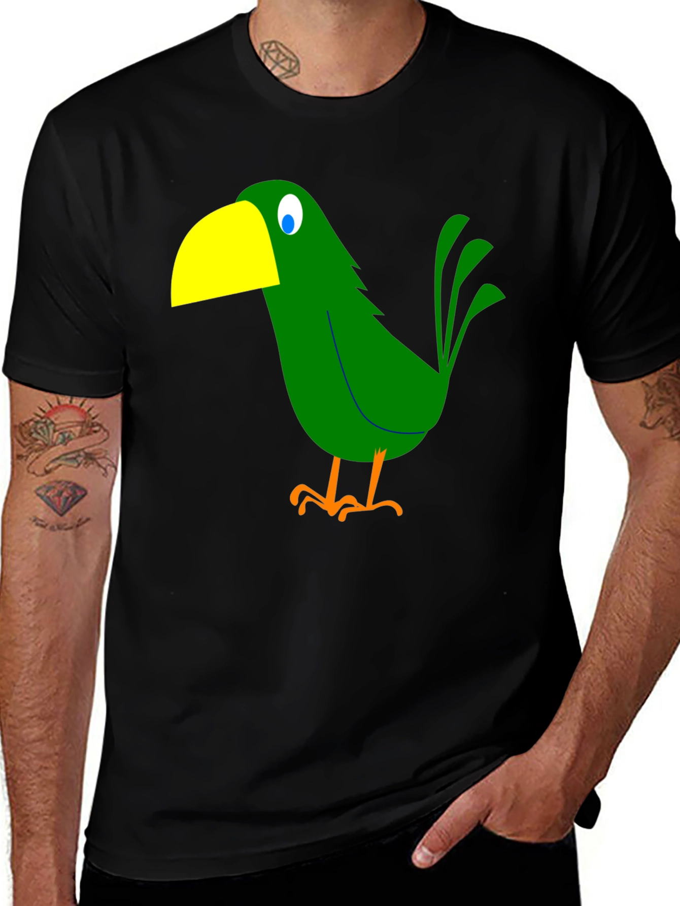 Cartoon Bird Graphic Tee - Black T-Shirt
