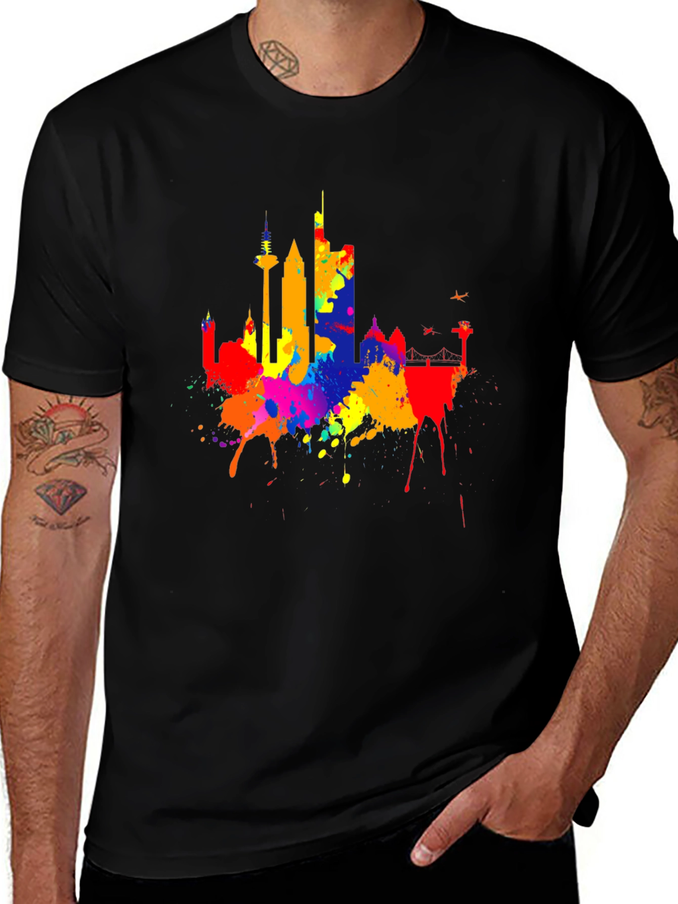 Variant 22 of Vibrant Skyline Splash Black T-Shirt