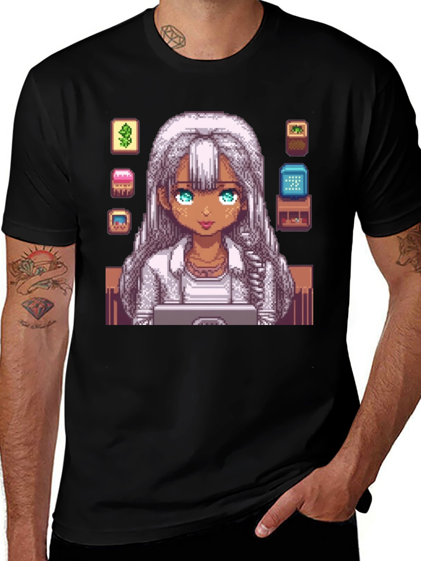 Variant 21 of Pixel Art Girl Black T-Shirt - Gamer Style