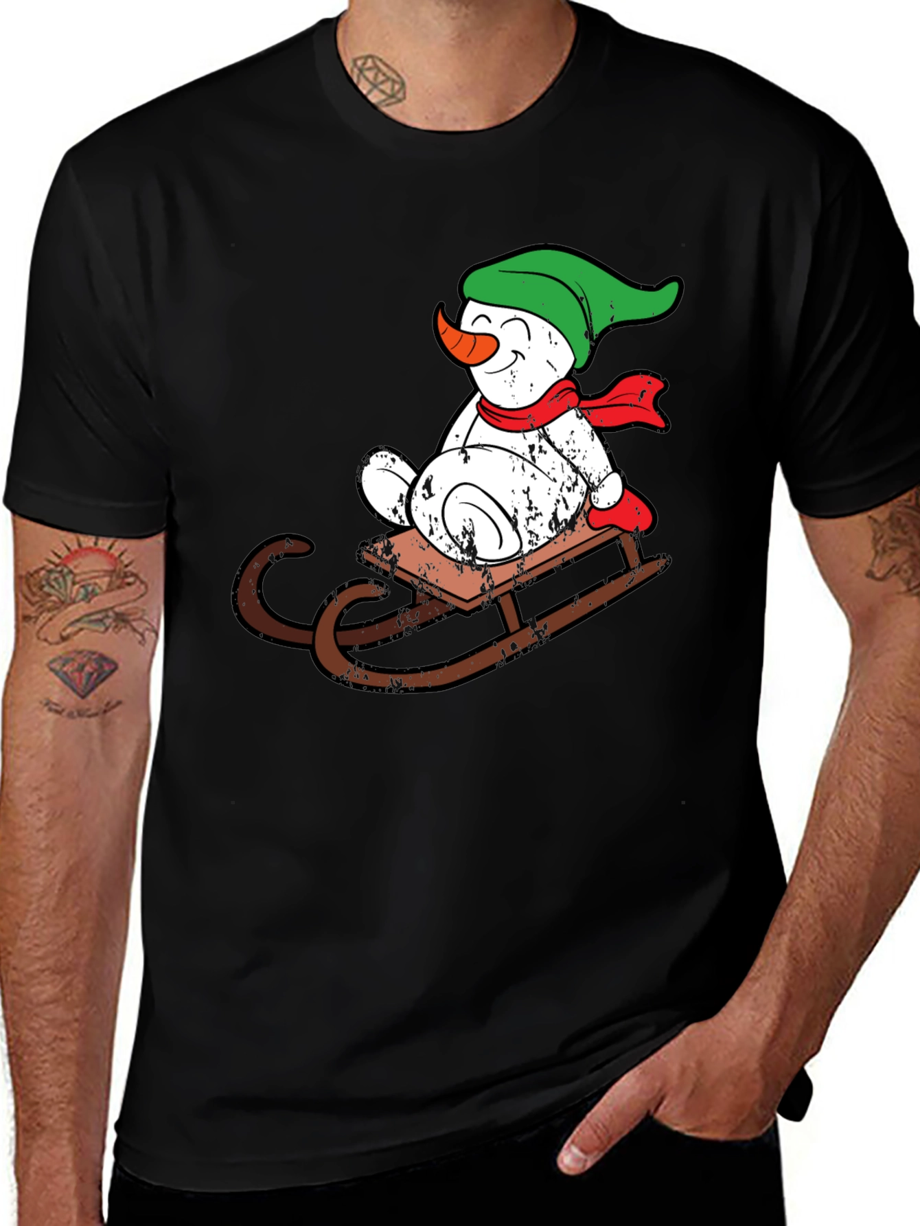 Snowman on Sled Graphic T-Shirt