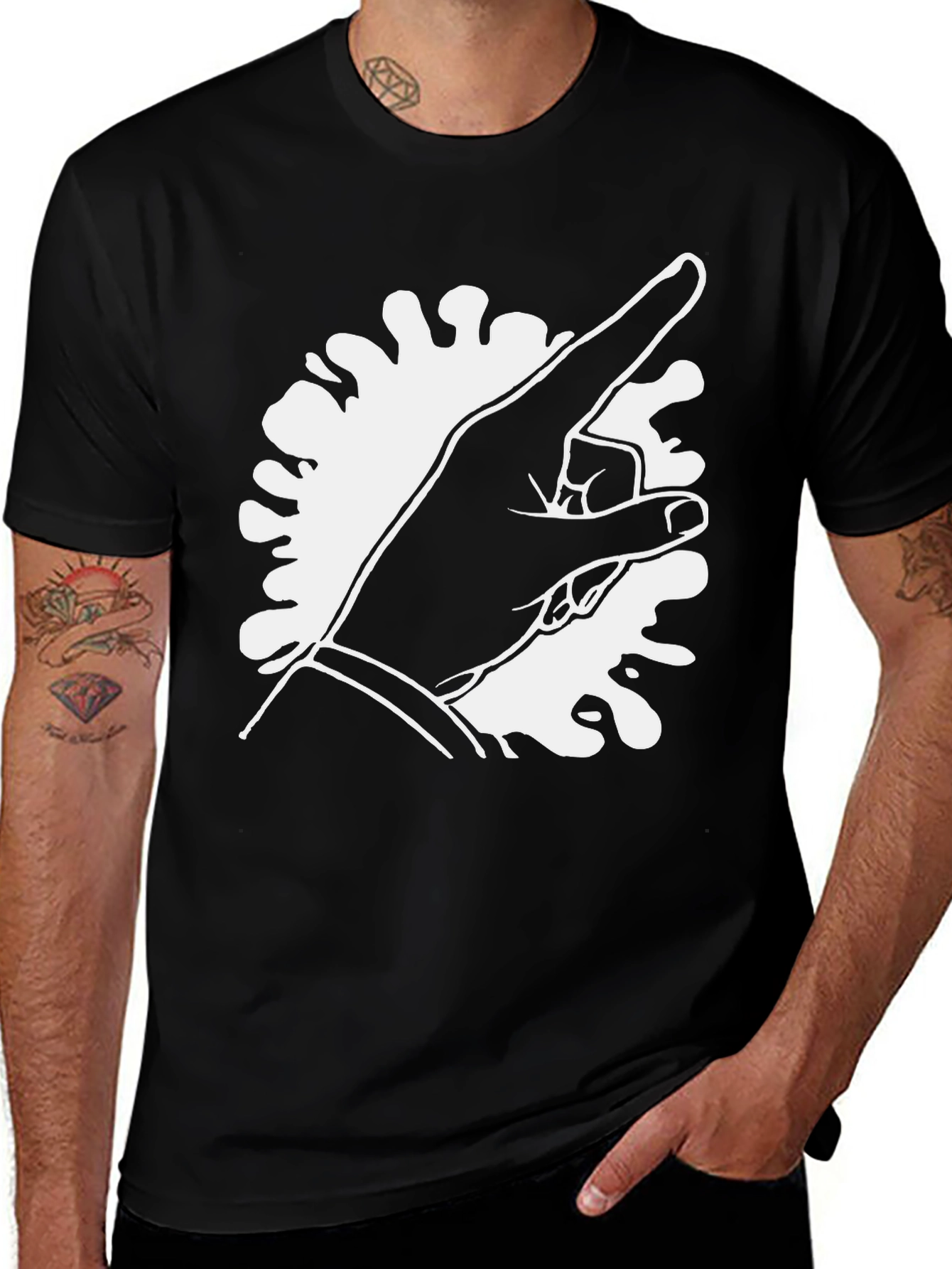 Variant 9 of Pointing Finger Graphic Tee - Black Cotton T-Shirt