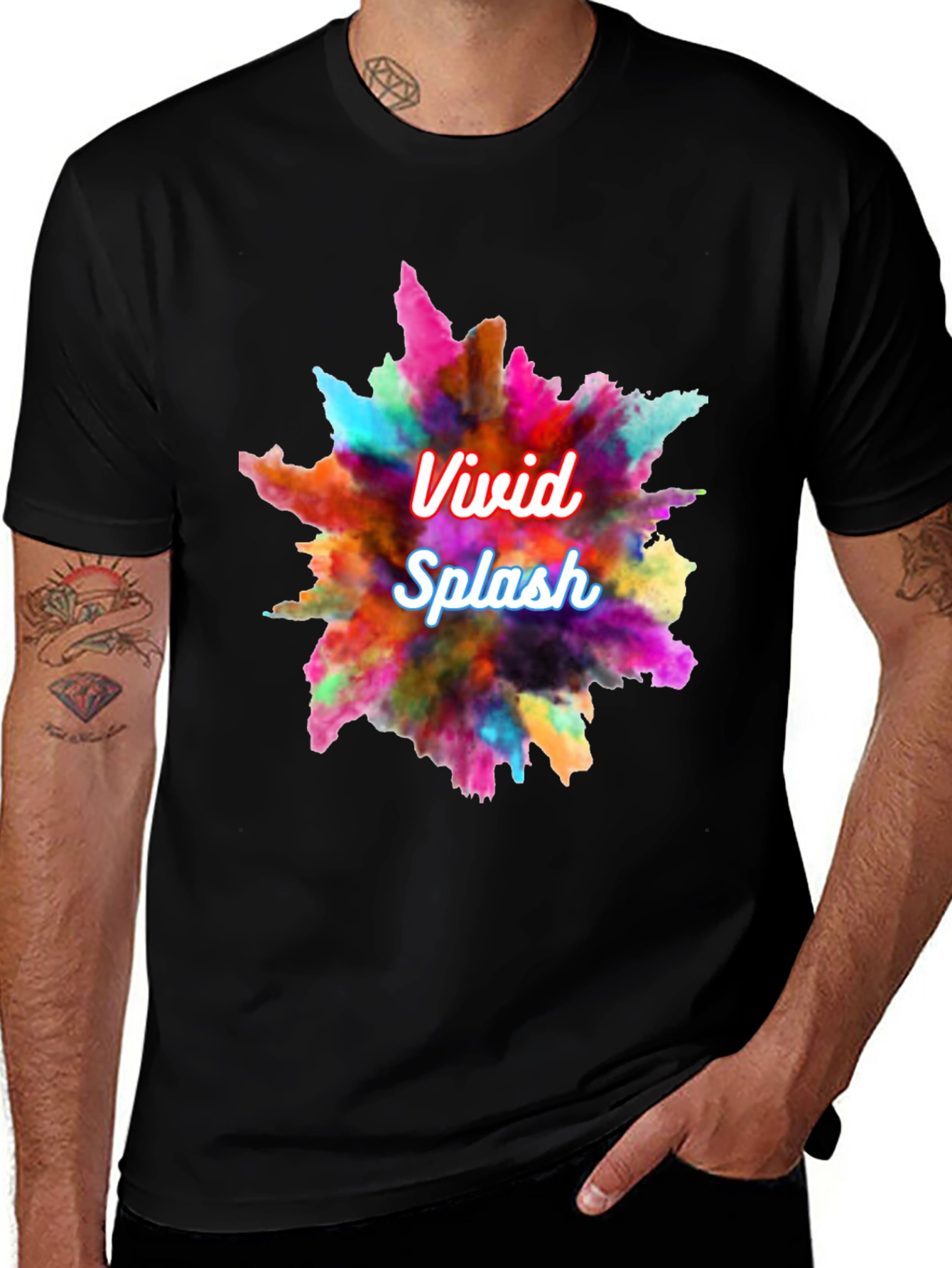 Variant 16 of Vivid Splash Graphic T-Shirt - Black Crew Neck
