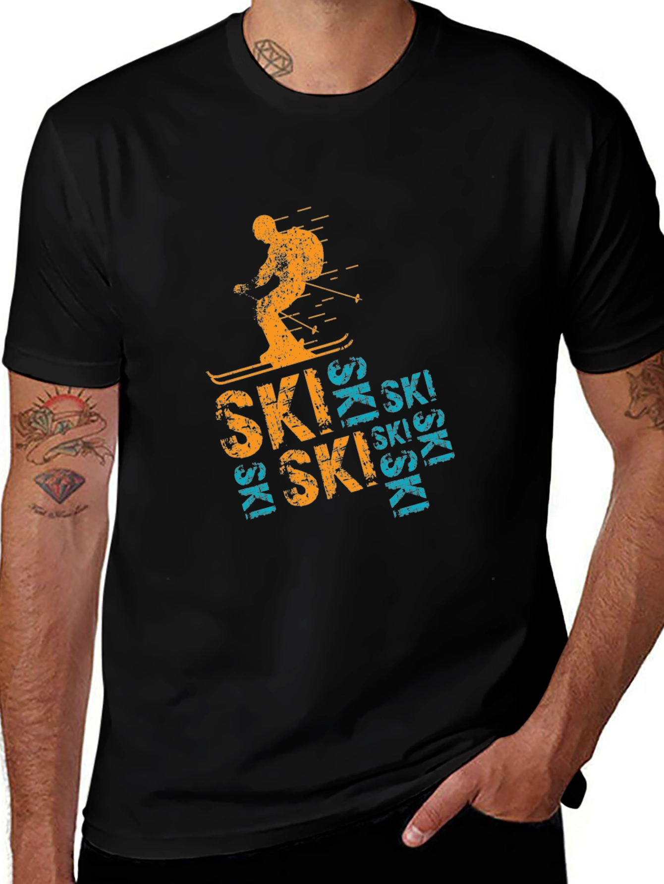 Variant 8 of Retro Ski T-Shirt - Black Cotton Blend