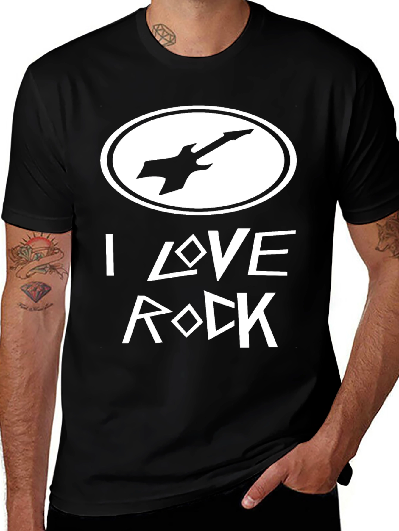 Black I Love Rock Black Graphic Tee main image