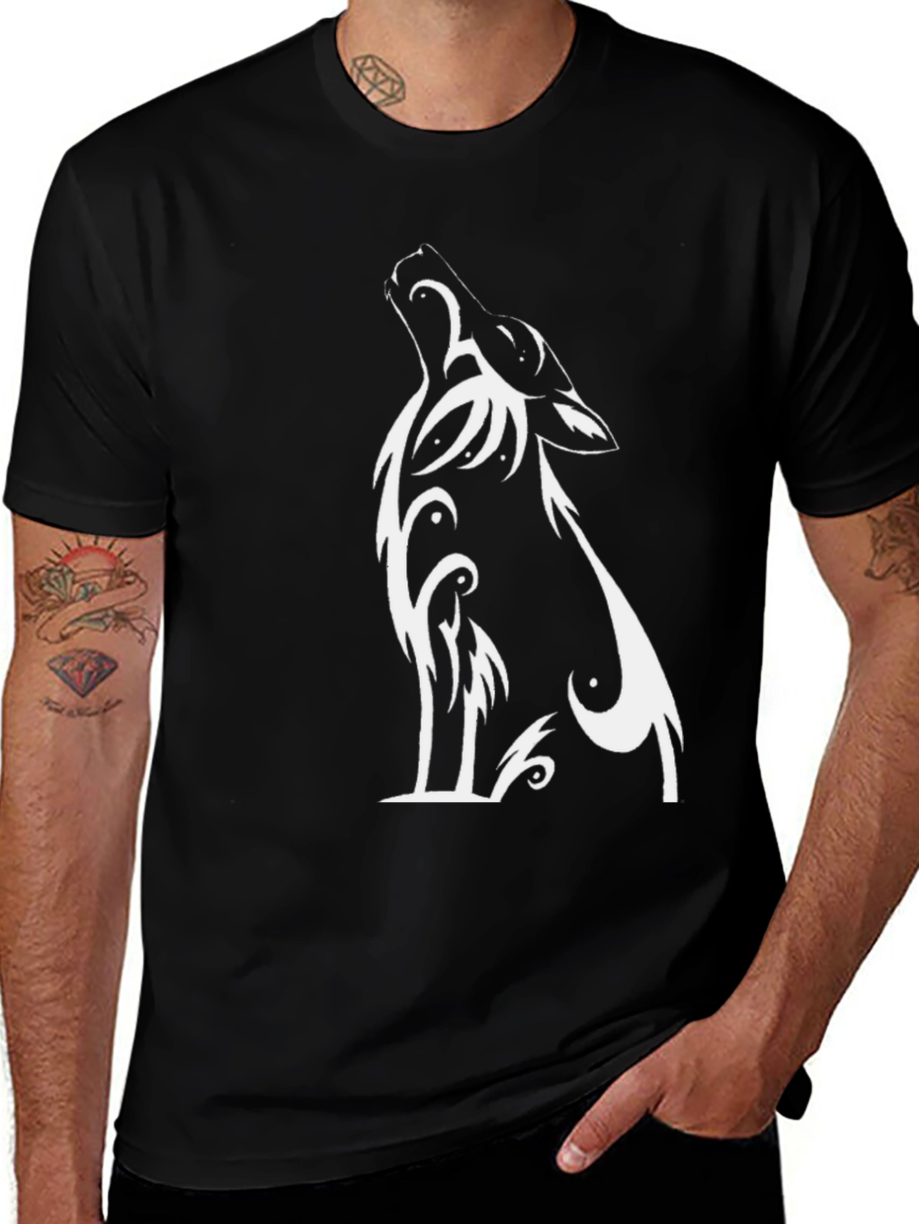 Variant 16 of Tribal Wolf Graphic T-Shirt - Men's Black Tee