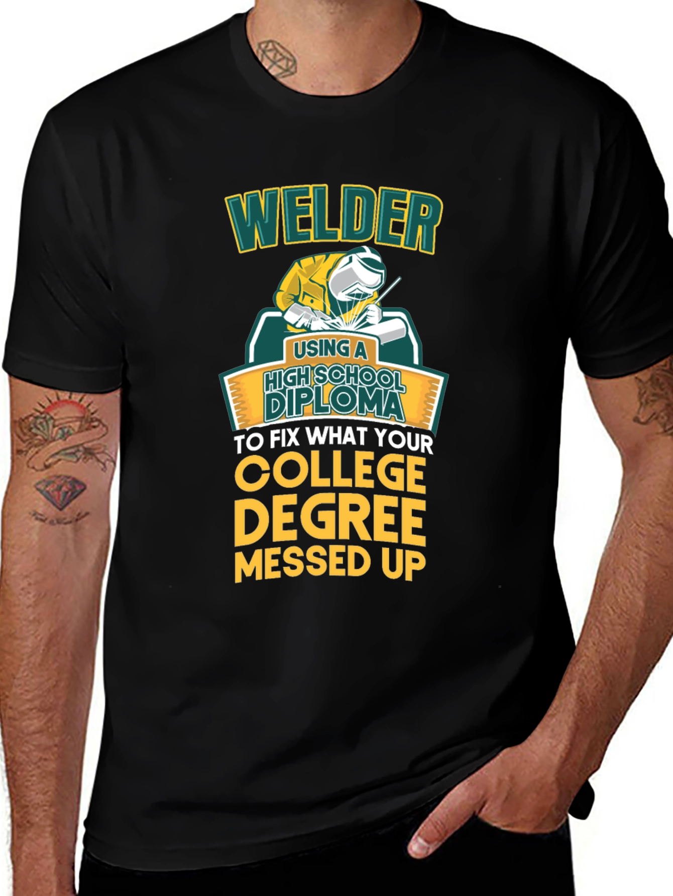 Black Welder High School Diploma Funny Black T-Shirt main image