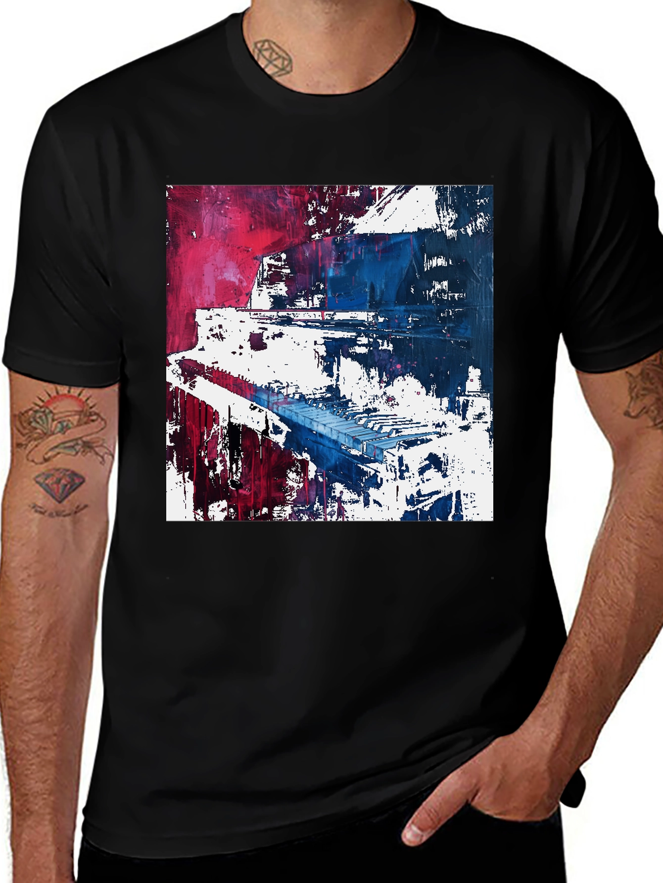 Variant 5 of Abstract Piano Graphic Tee - Modern Artistic Style