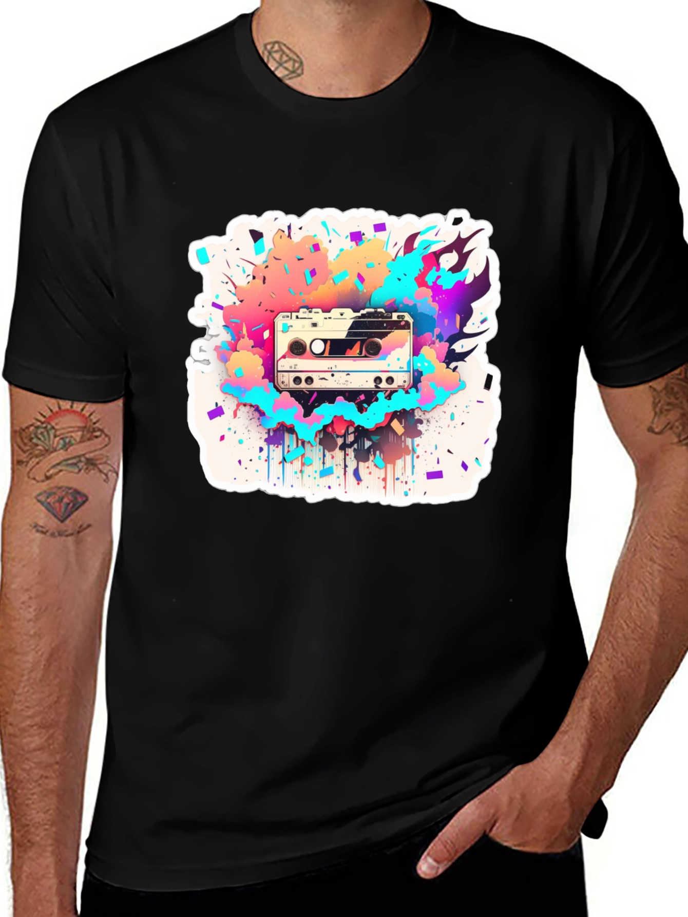 Variant 2 of Retro Cassette Tape Graphic T-Shirt - Colorful Music Design
