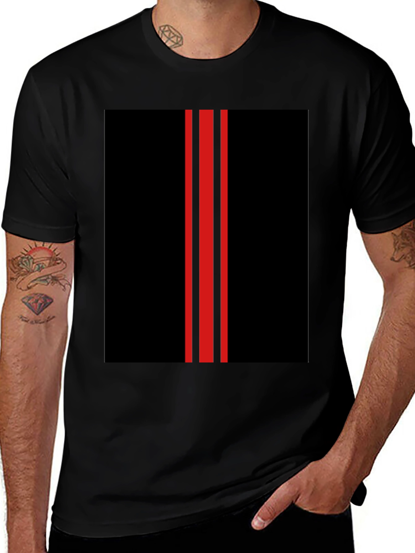 Variant 12 of Black T-Shirt with Red Racing Stripes Design