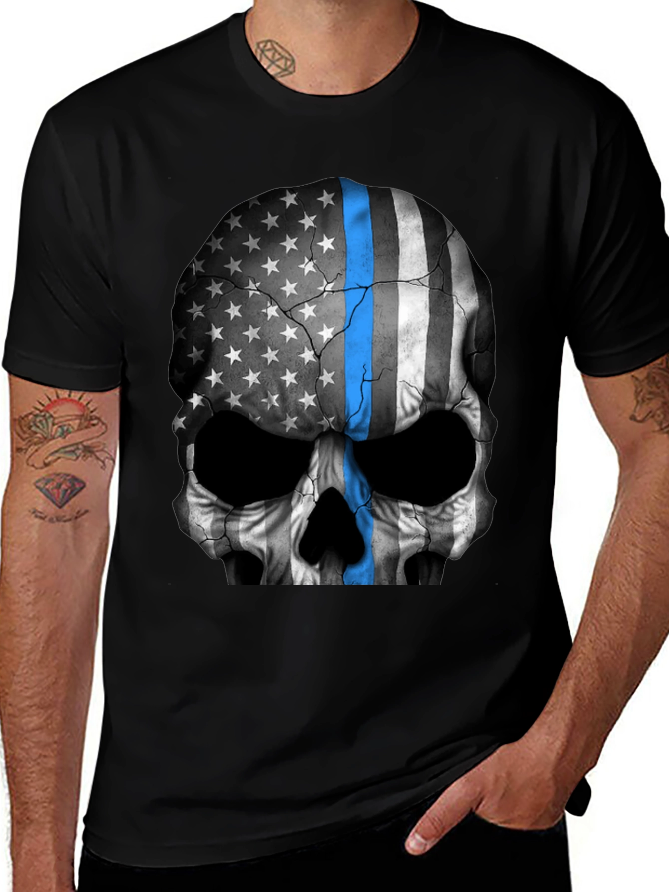 Variant 9 of American Flag Skull T-Shirt - Police Support