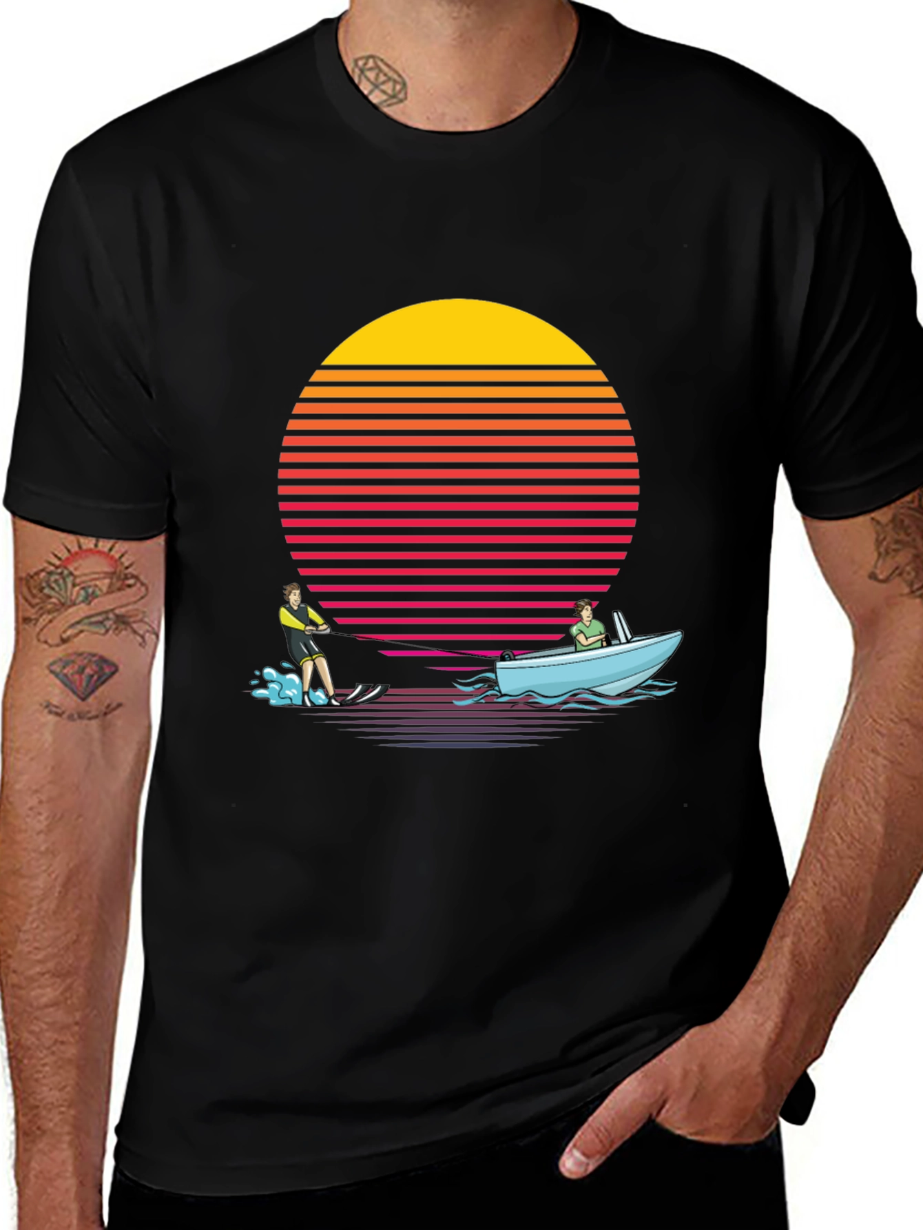 Variant 2 of Retro Waterskiing T-Shirt - Vintage Sunset Design
