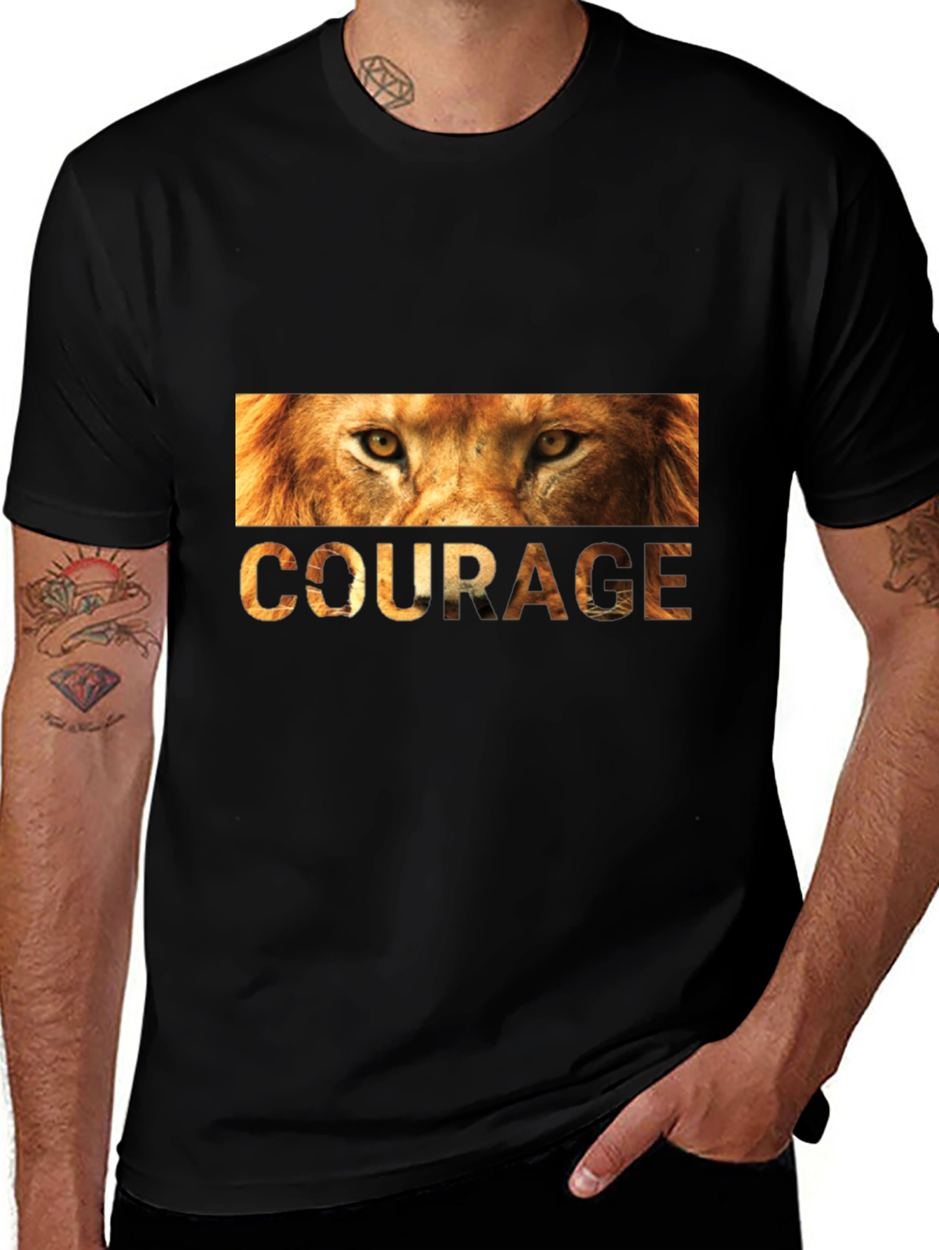 Variant 9 of Courage Lion Graphic Tee - Men's Black T-Shirt