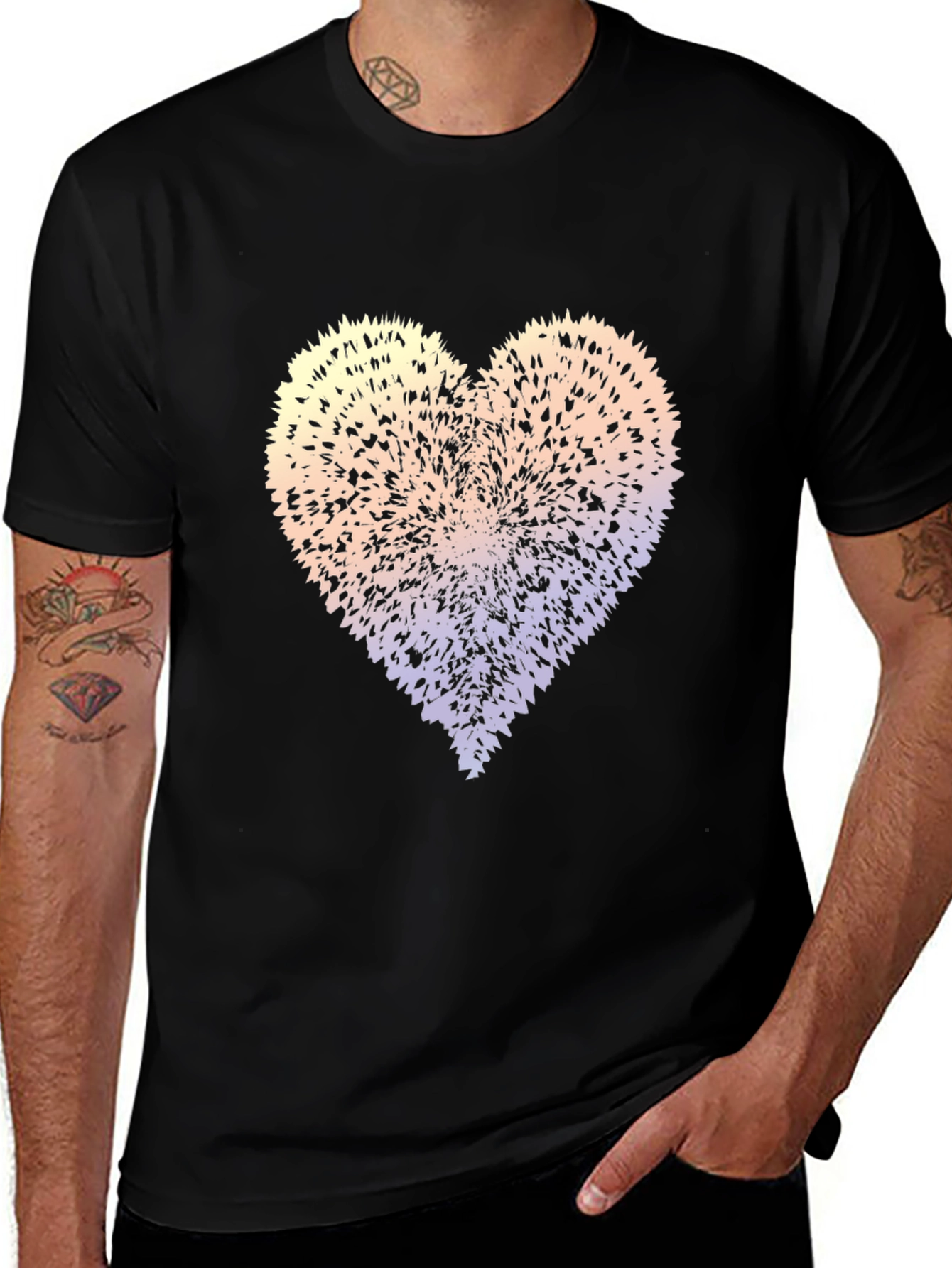 Variant 5 of Abstract Heart Graphic Tee - Stylish Men's Black T-Shirt