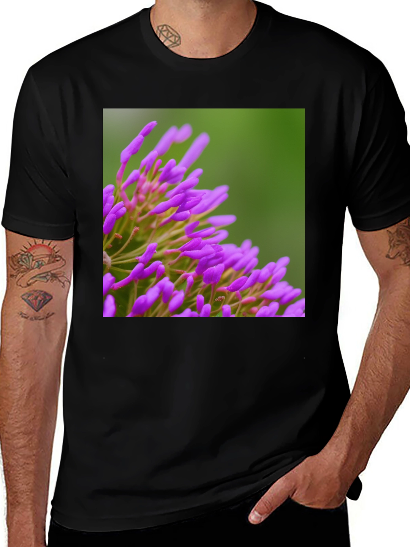 Variant 29 of Purple Floral Print Black T-Shirt