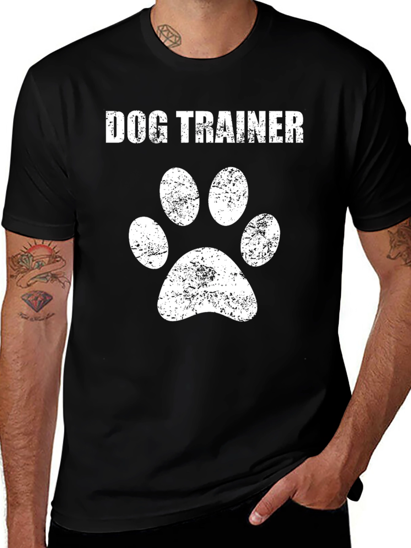 Variant 21 of Dog Trainer Paw Print T-Shirt - Black Cotton Tee
