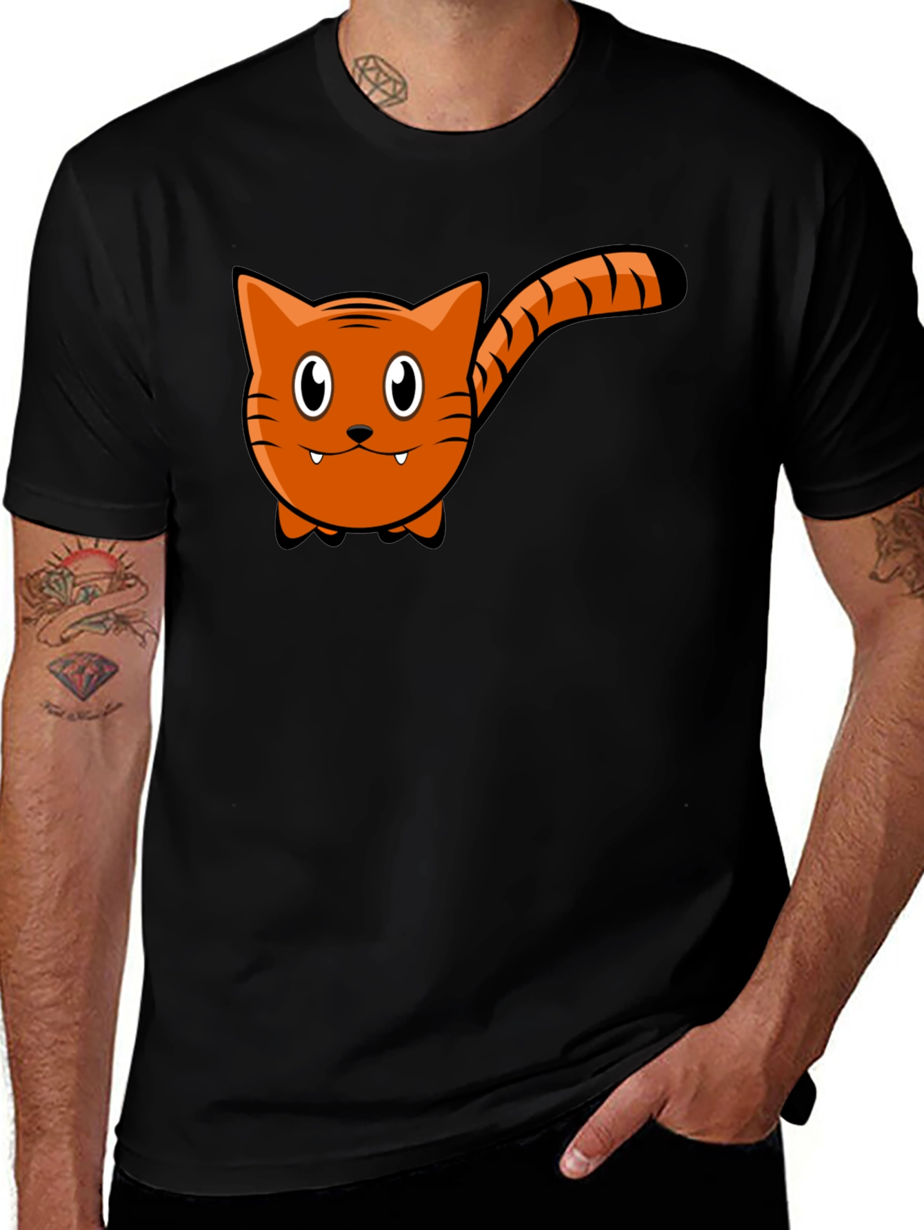 Variant 8 of Cartoon Cat Graphic Tee - Black Cotton T-Shirt