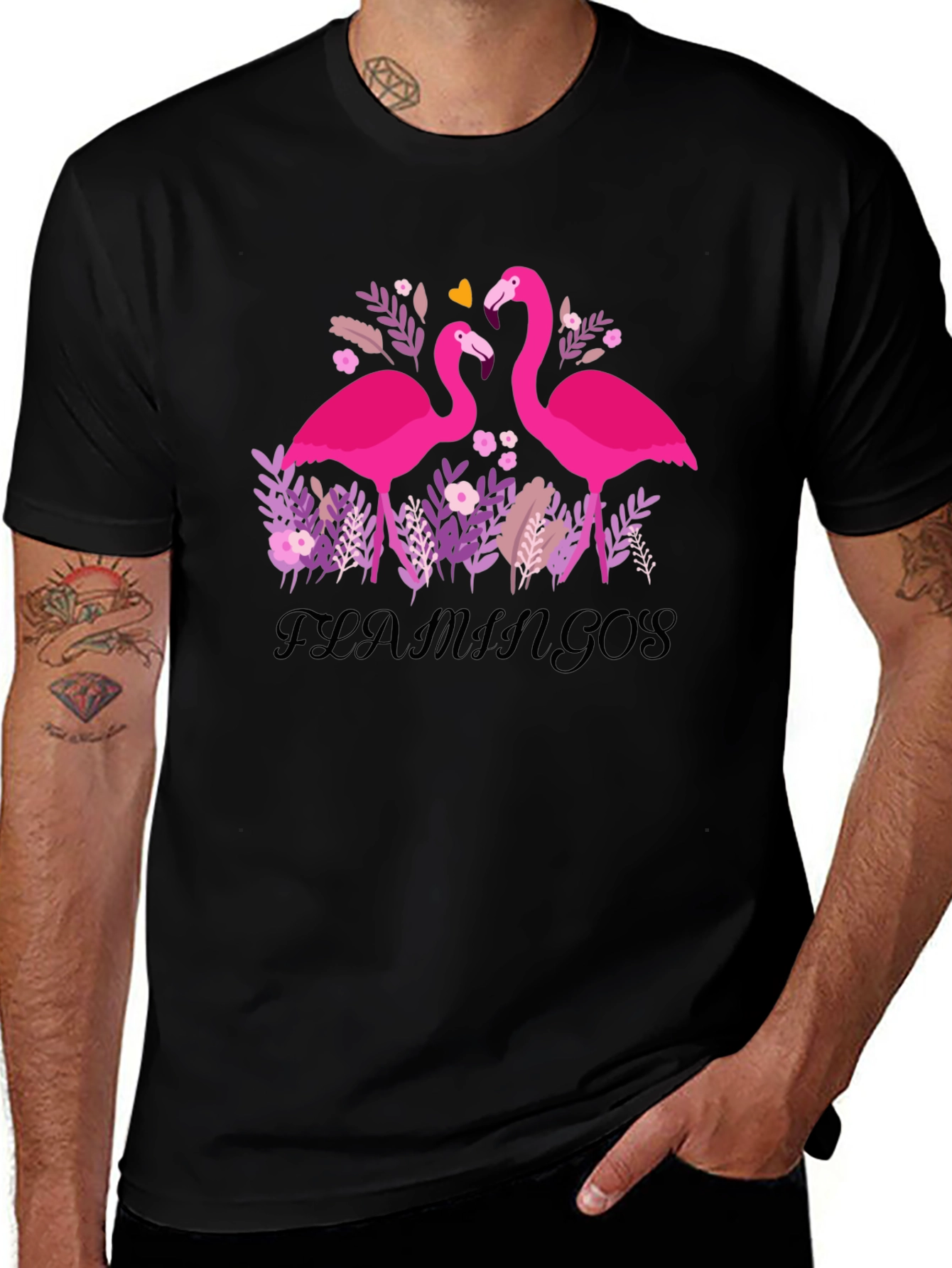 Flamingo Graphic Tee - Stylish Black T-Shirt