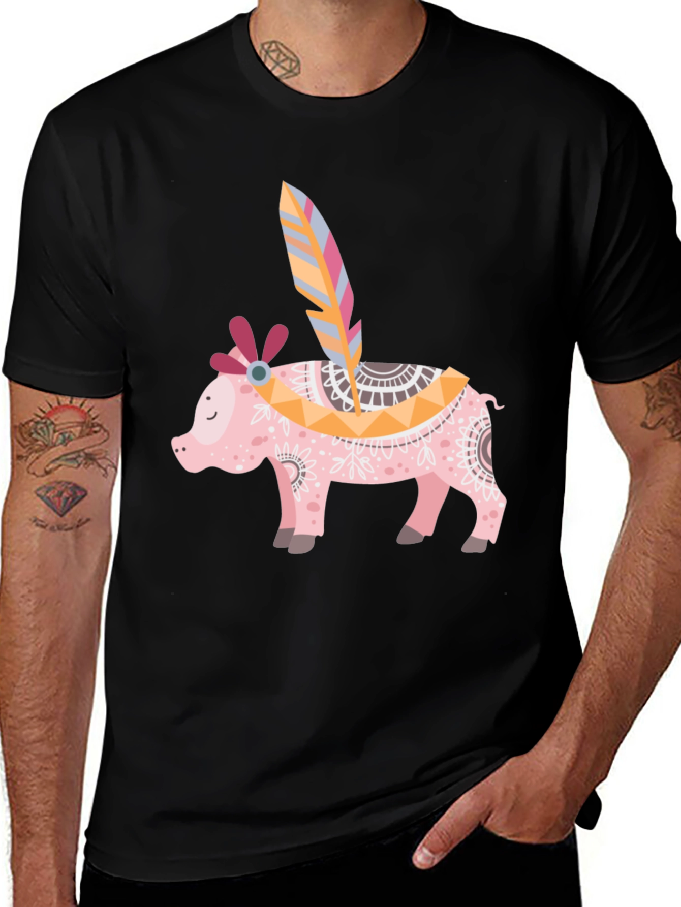 Variant 9 of Boho Pig T-Shirt - Quirky Graphic Tee