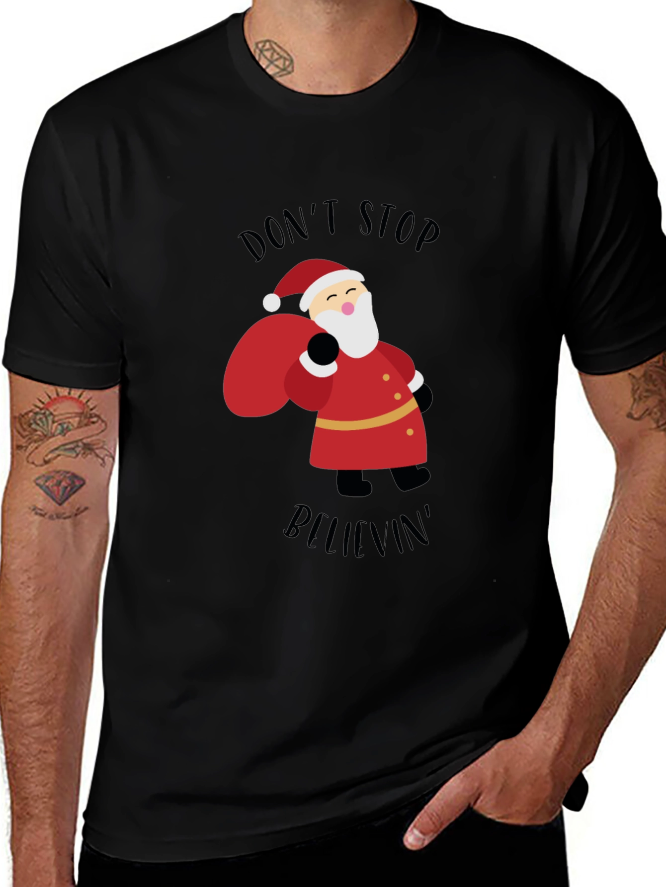 Santa 'Don't Stop Believin'' Black T-Shirt
